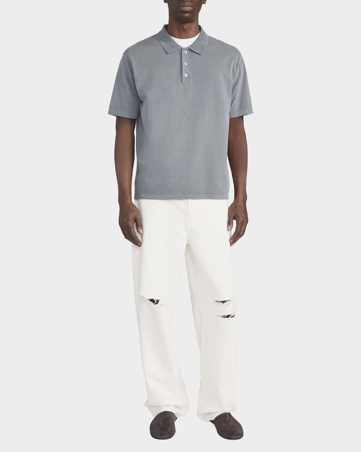 FRAME Men 's Washed-Finish Cotton Polo Shirt