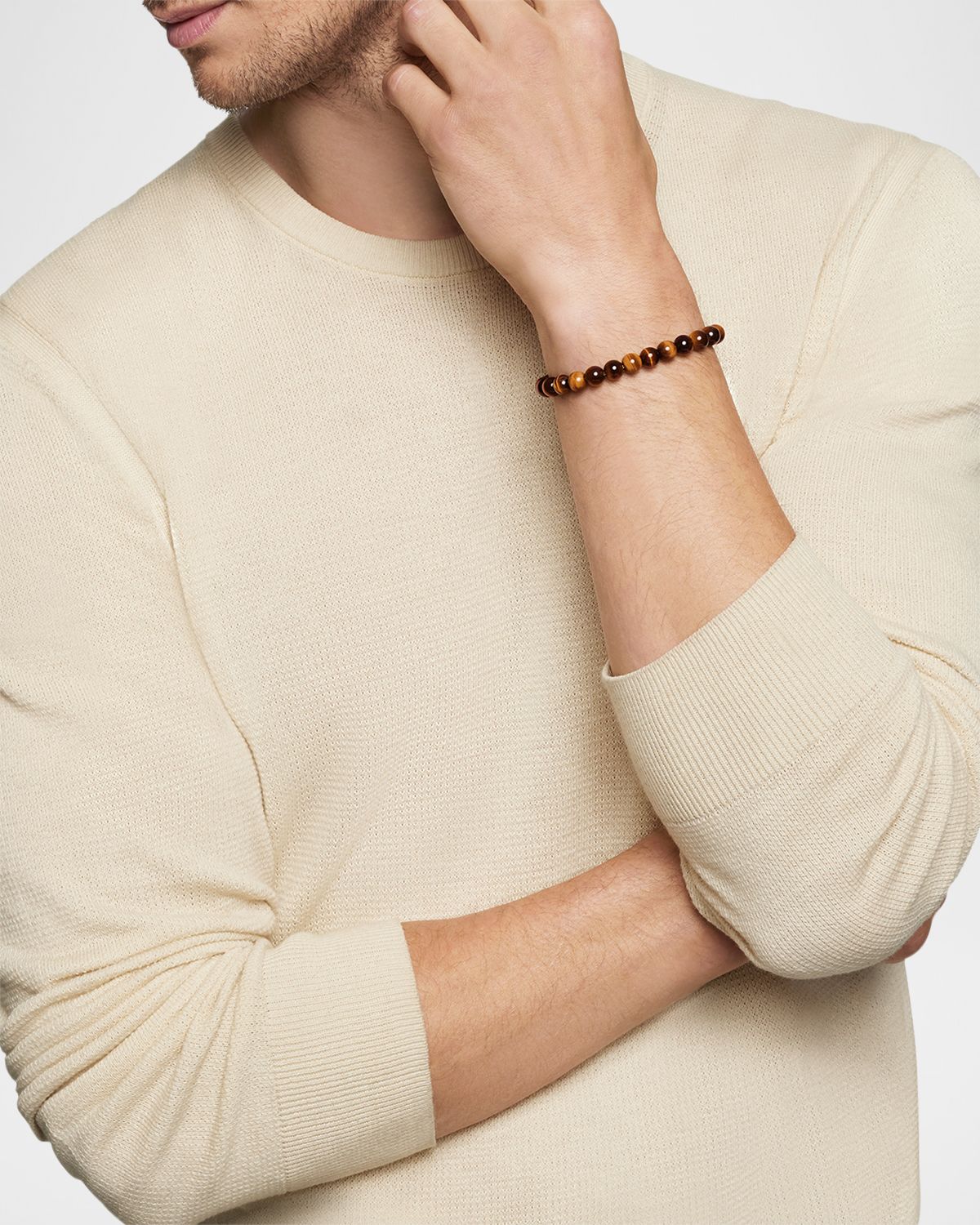 David Yurman Men 's Spiritual Beads Bracelet with Sterling Silver and Tiger's Eye, 8mm, 9"L