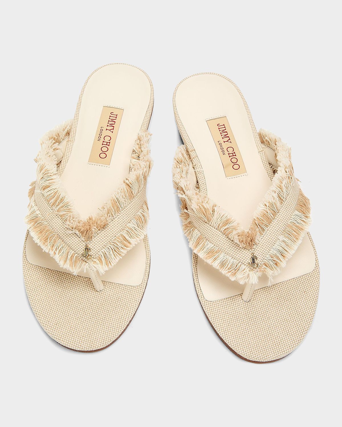 Jimmy Choo Bay Frayed Flecked Canvas Flat Thong Sandals