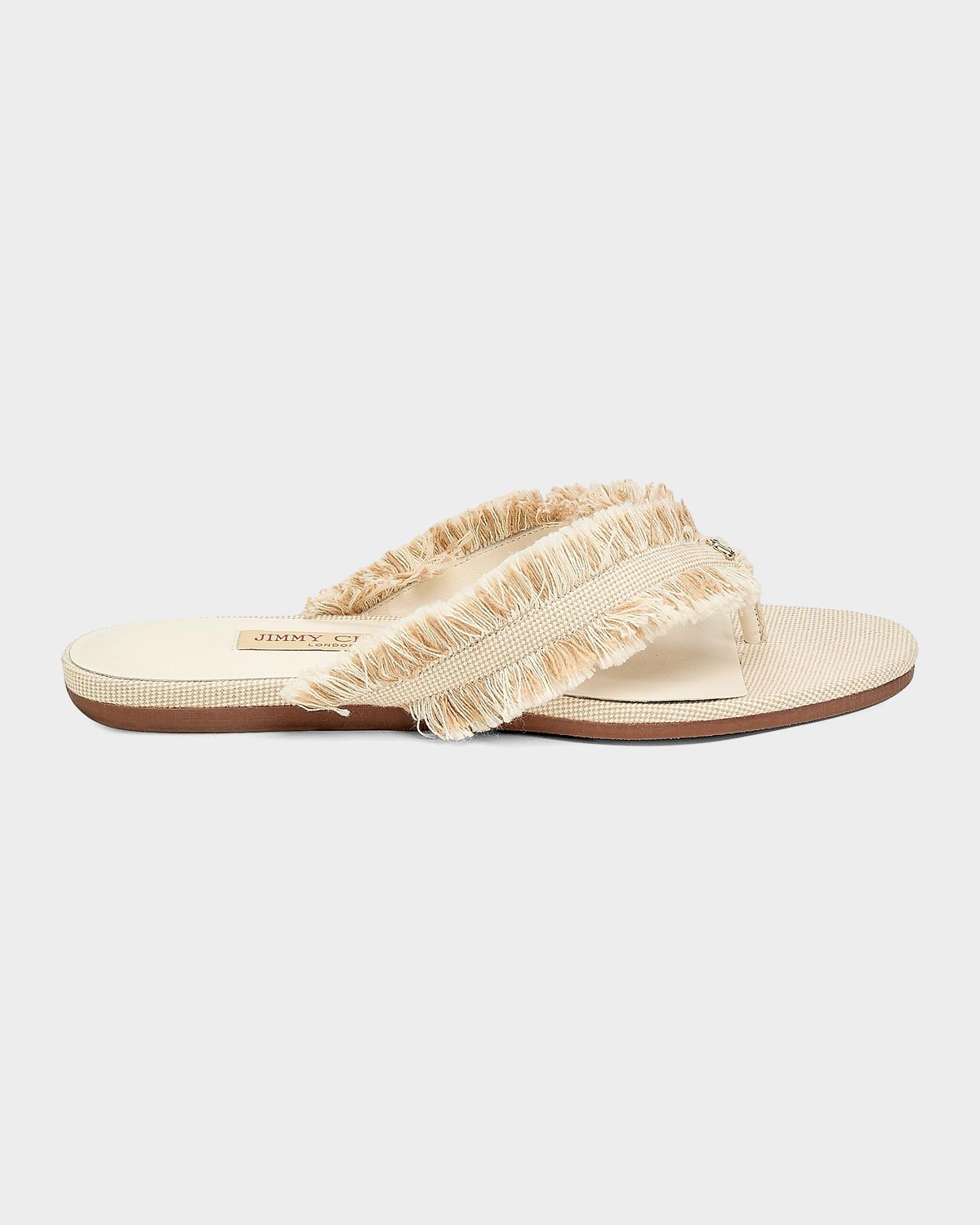 Jimmy Choo Bay Frayed Flecked Canvas Flat Thong Sandals