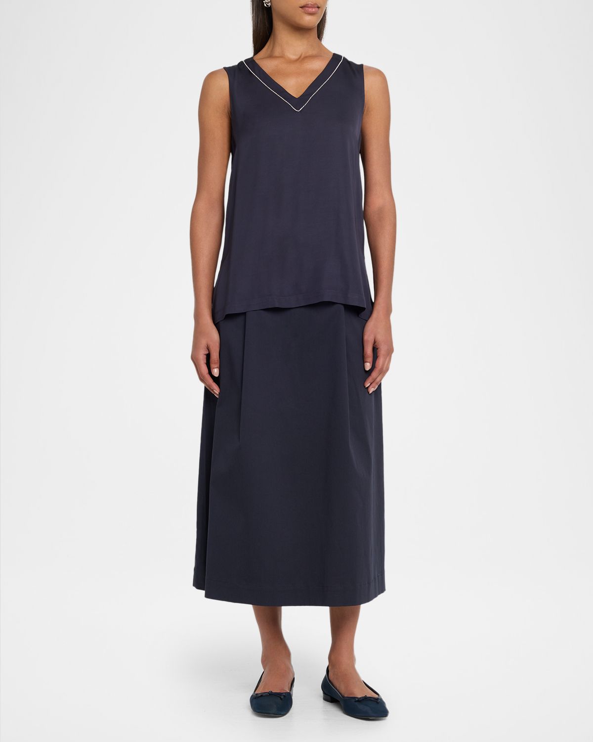 Peserico Sleeveless V-Neck Viscose Satin Top | Thumbnail 5 Peserico Sleeveless V-Neck Viscose Satin Top | Thumbnail 5