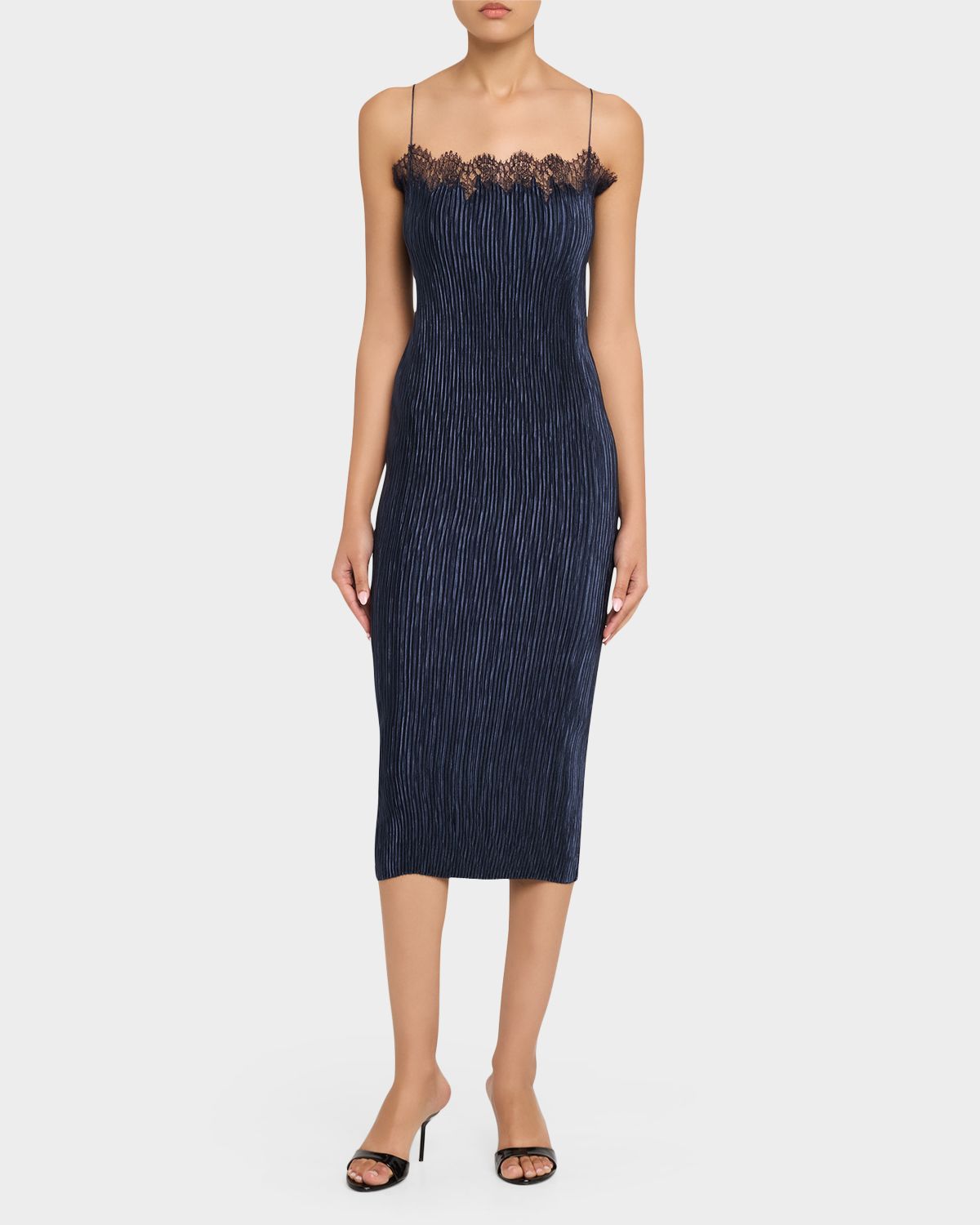 FForme Lumi Pleated Satin Midi Dress