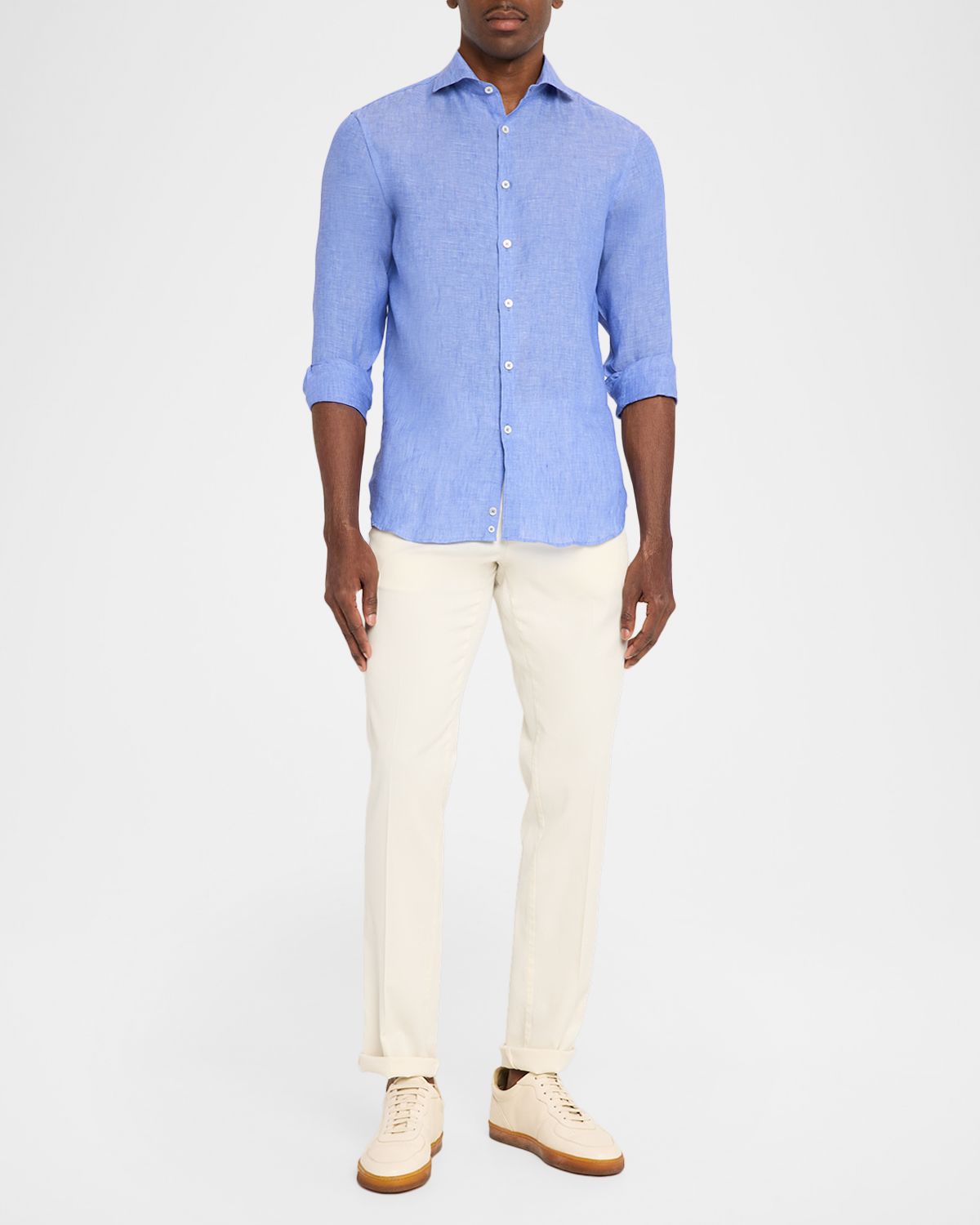 Canali Men 's Solid Linen Sport Shirt