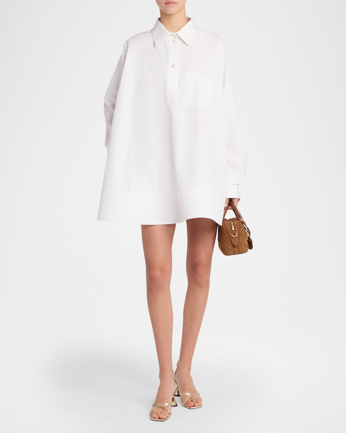 Stella McCartney Long-Sleeve Cotton Poplin Mini Shirtdress