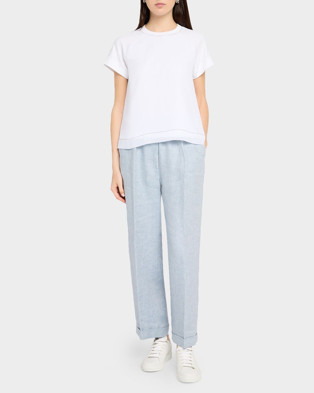 Peserico Crewneck Raglan-Sleeve Linen Shirt