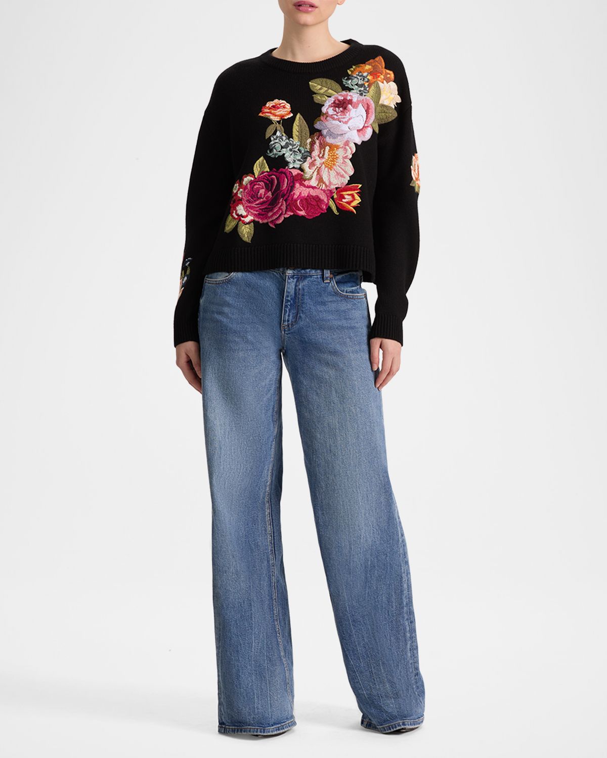 ALICE + OLIVIA Belva Floral Jacquard Sweater