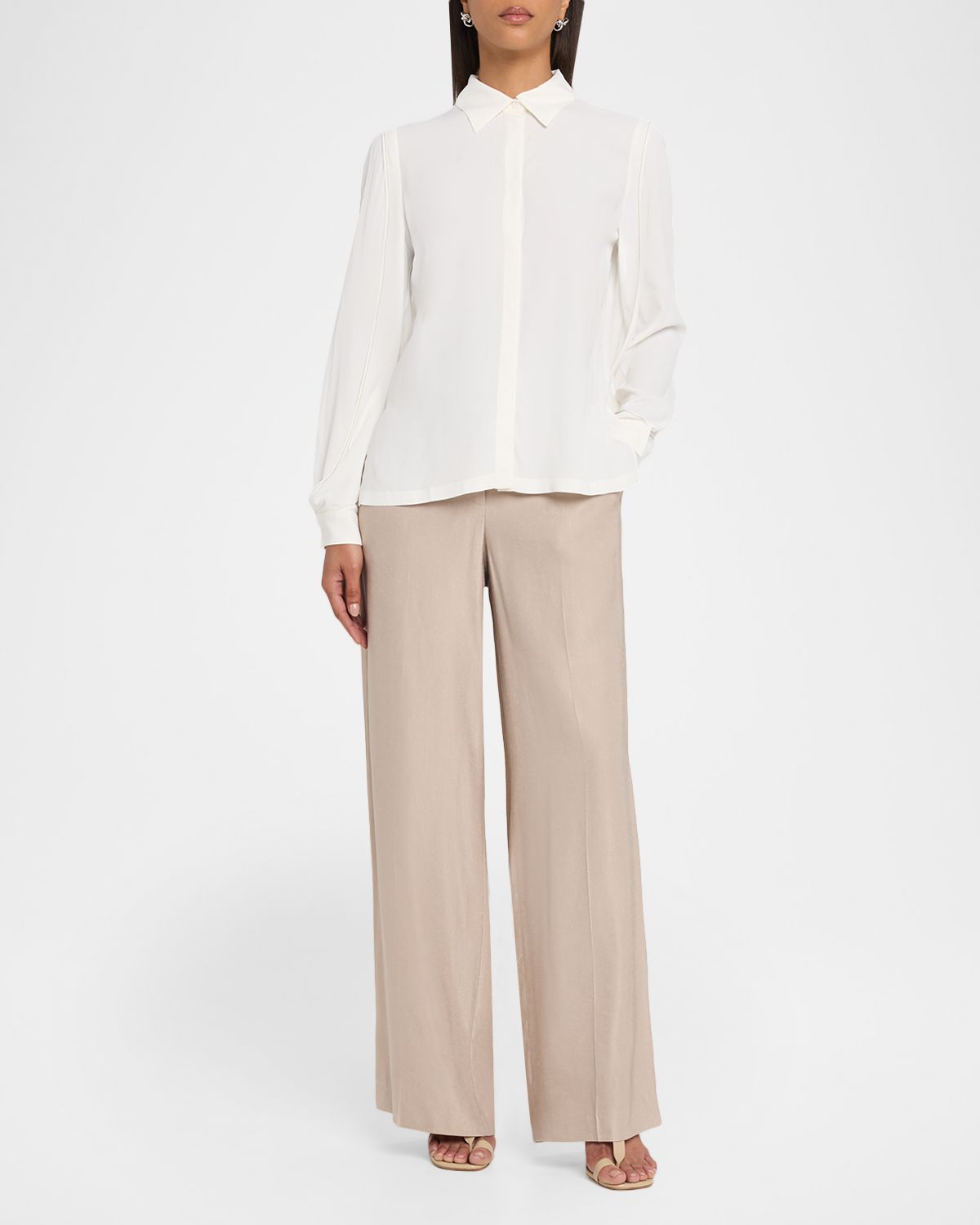Peserico Wide-Leg Glossy Gabardine Pants | Thumbnail 5