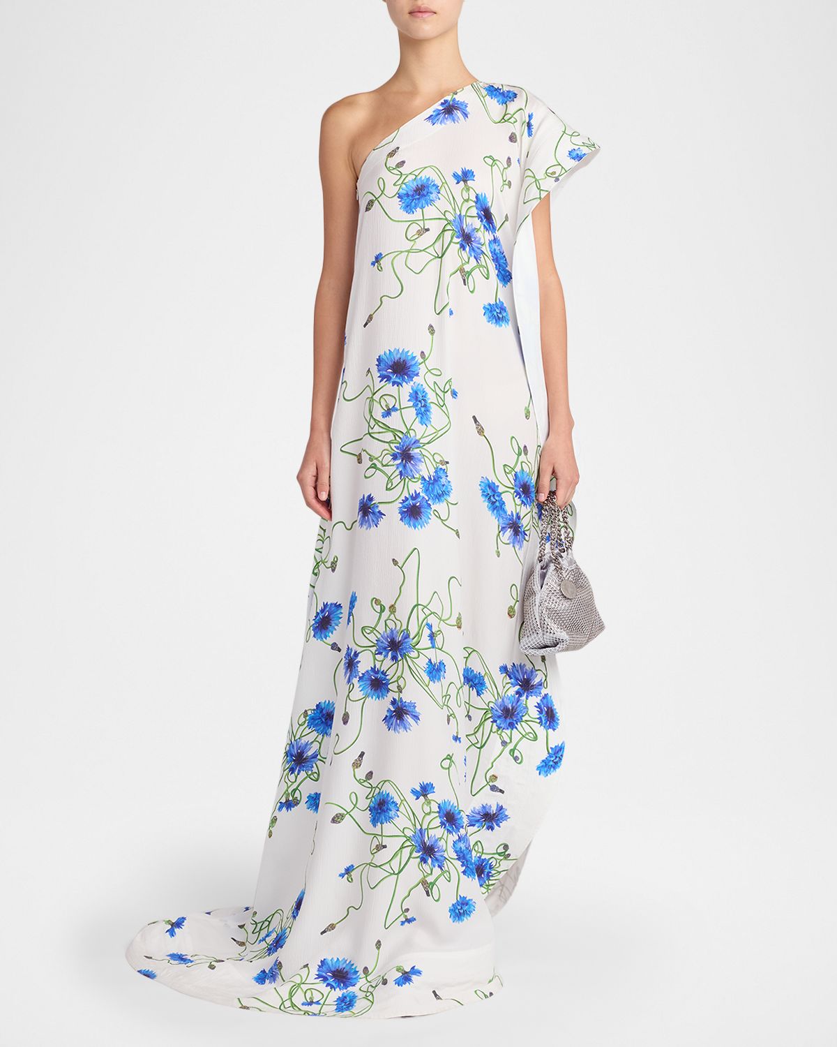 Stella McCartney Twisted Floral-Print One-Shoulder Ruffle Gown