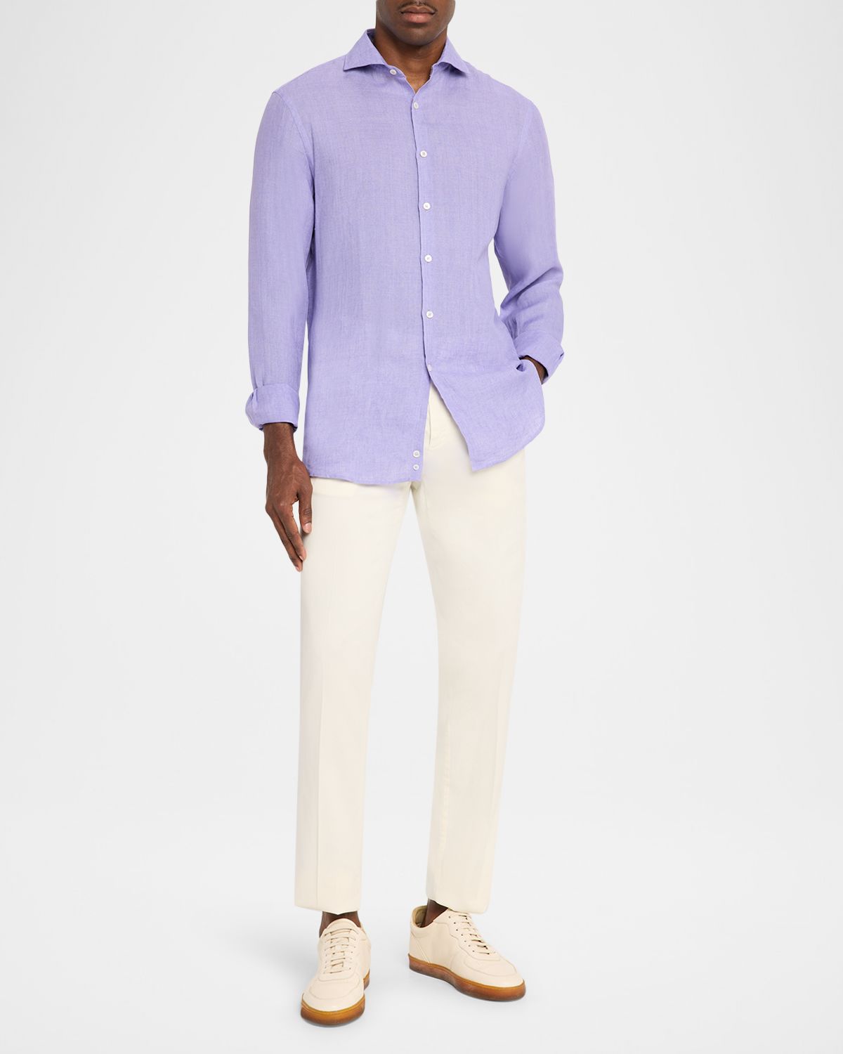 Canali Men 's Solid Linen Sport Shirt