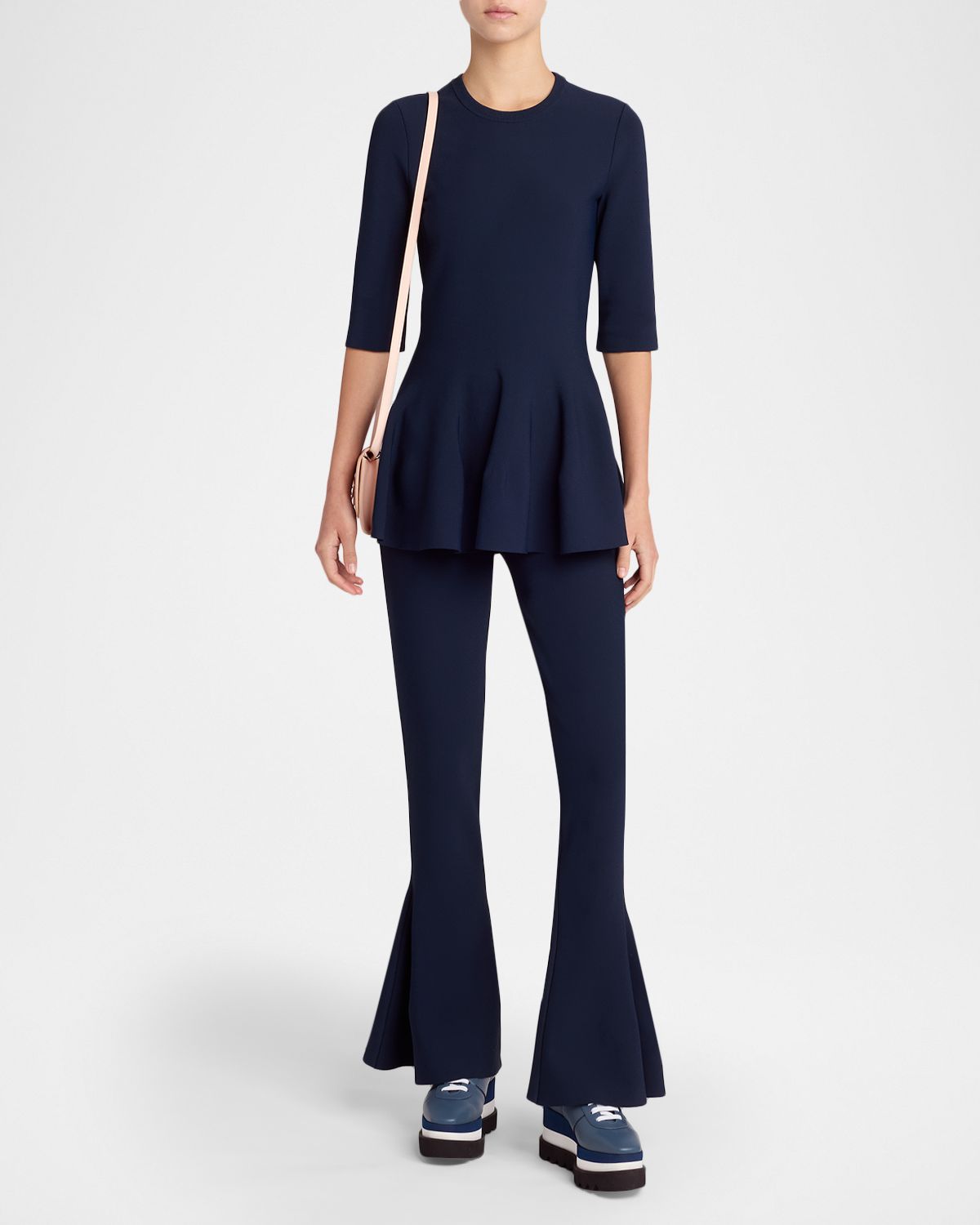 Stella McCartney Elbow-Sleeve Compact Knit Peplum Top