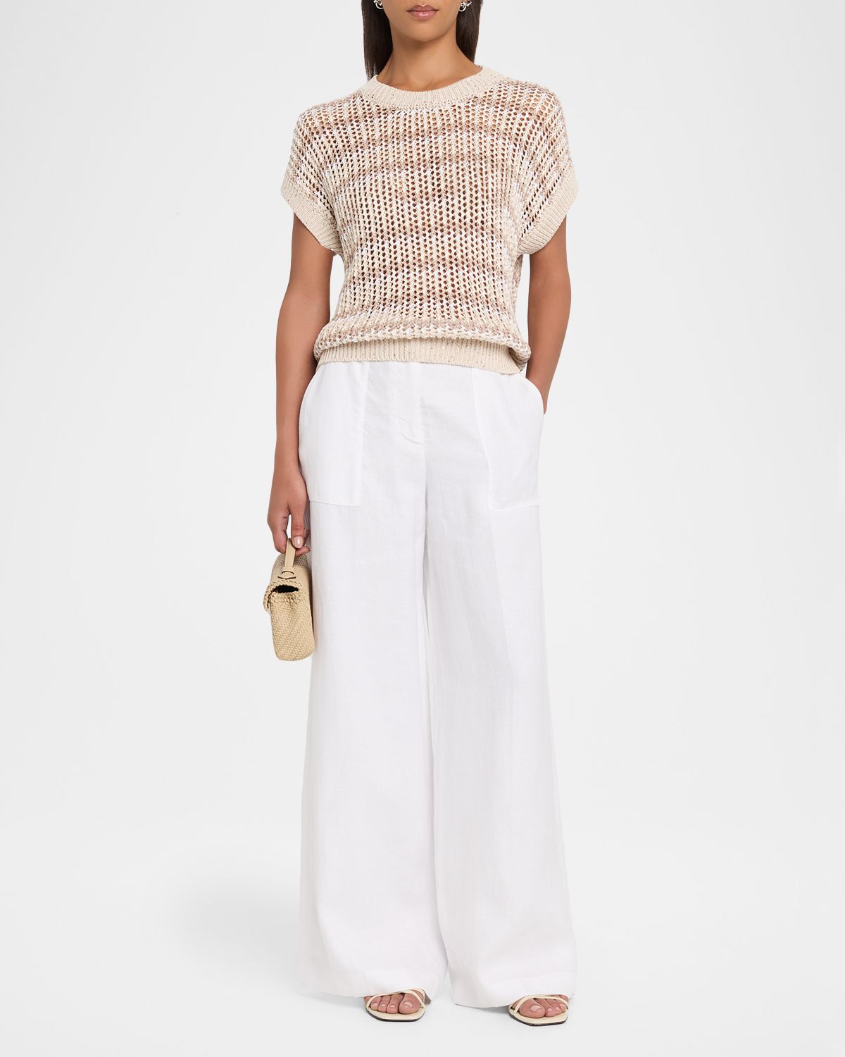 Peserico Tricot Open-Knit Striped Linen Sweater