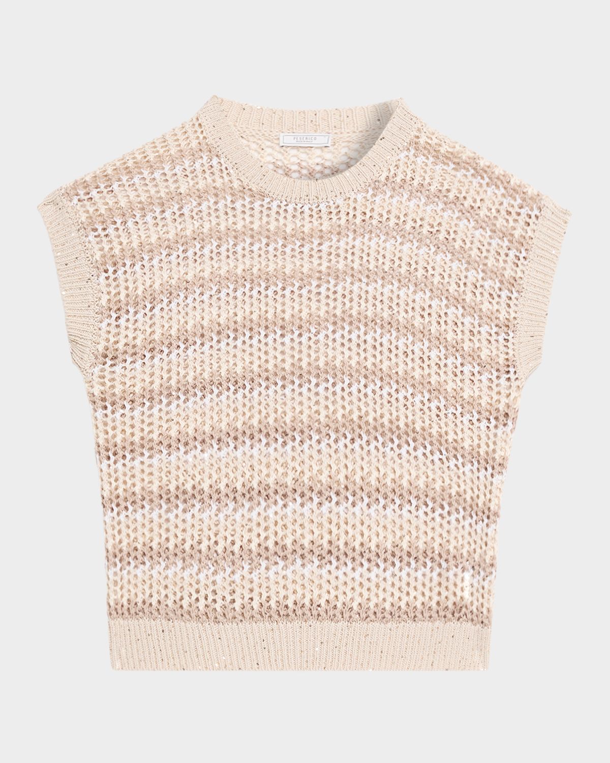 Peserico Tricot Open-Knit Striped Linen Sweater