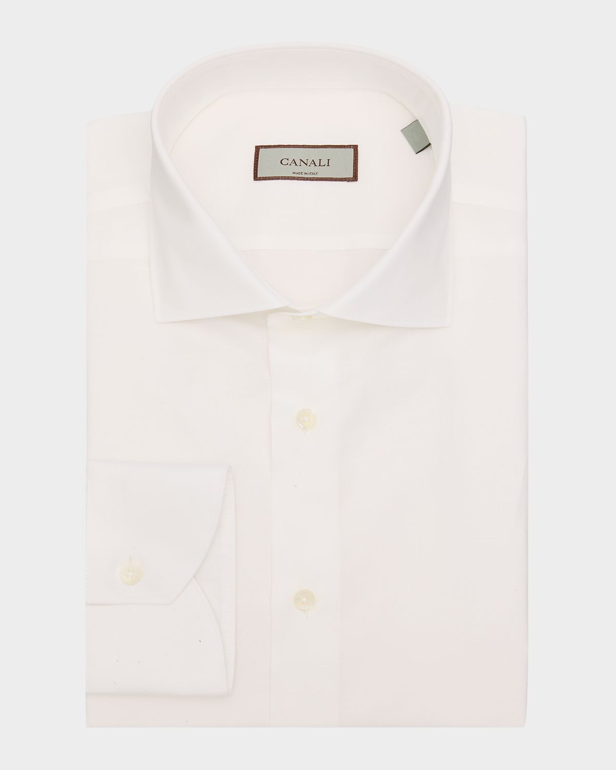 Canali Men 's Cotton and Linen Solid Dress Shirt