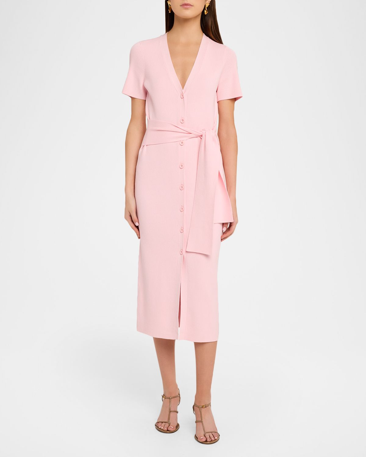 Toccin Agnes Ribbed Tie-Front Shirtdress