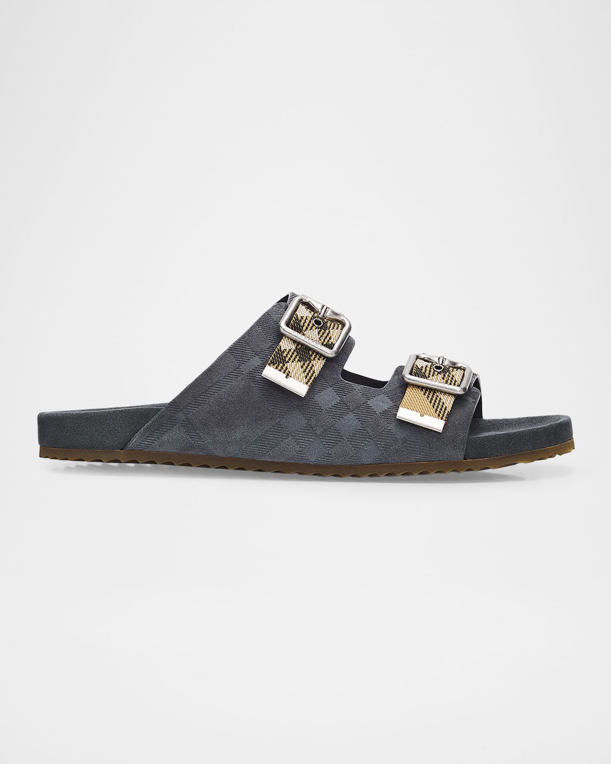 Burberry Men 's Urchin Woven Check and Suede Double-Buckle Sandals