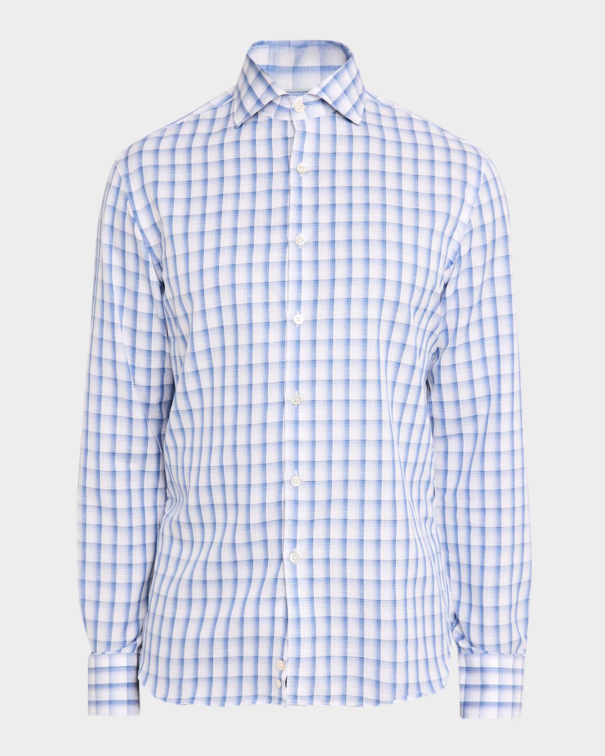 Canali Men 's Blue Plaid Cotton port hirt