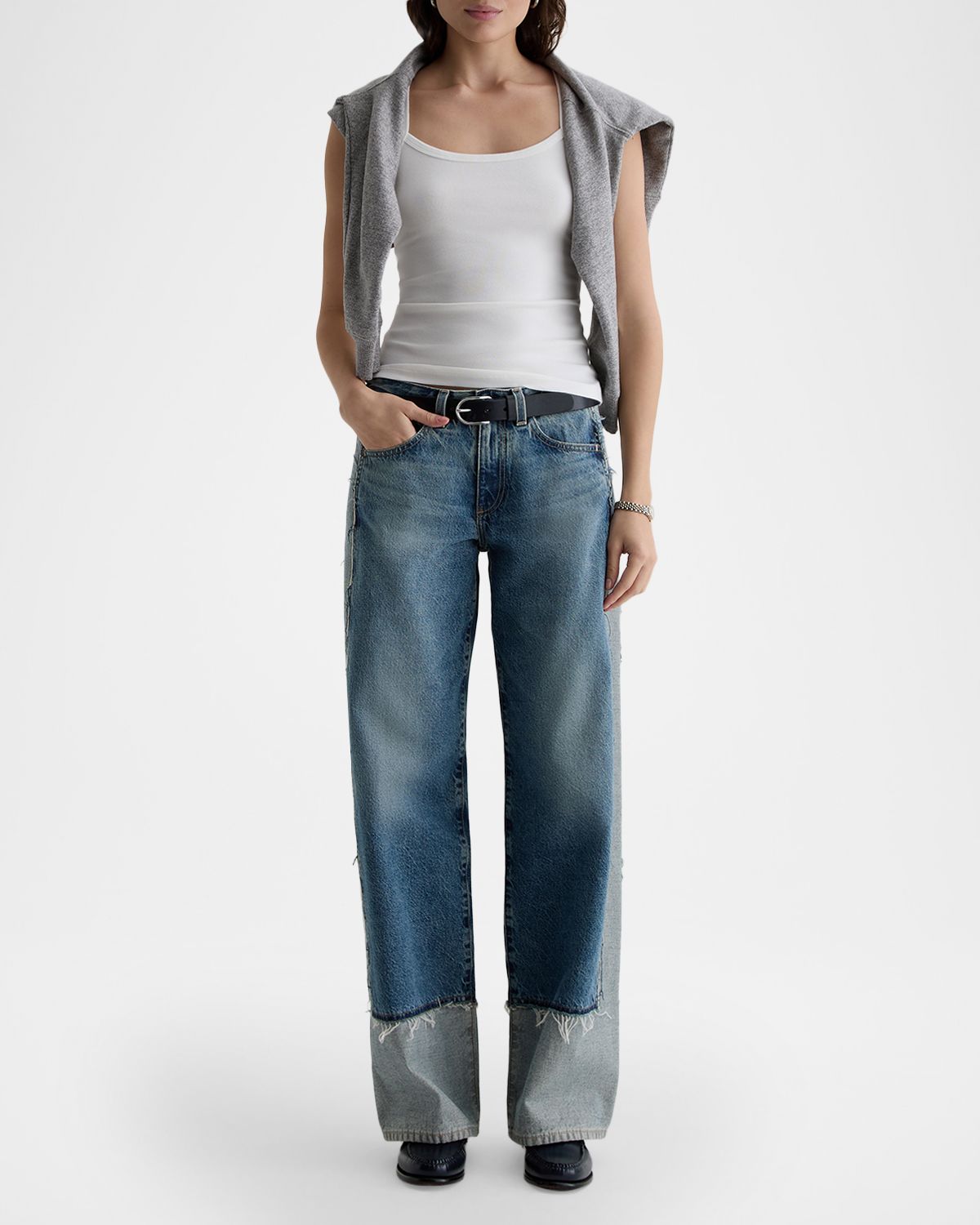 AG Jeans Adria Wide-Leg Colorblock Rigid Denim Jeans