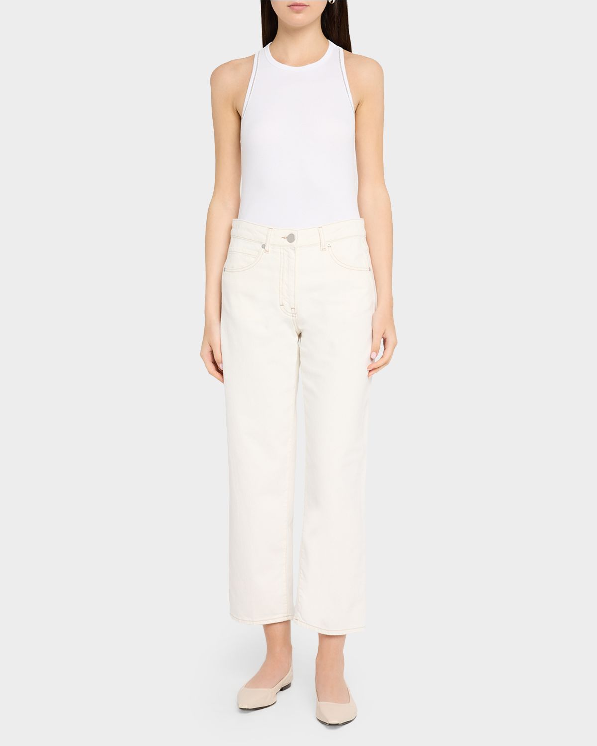 Peserico Crewneck Stretch Linen-Cotton Tank Top
