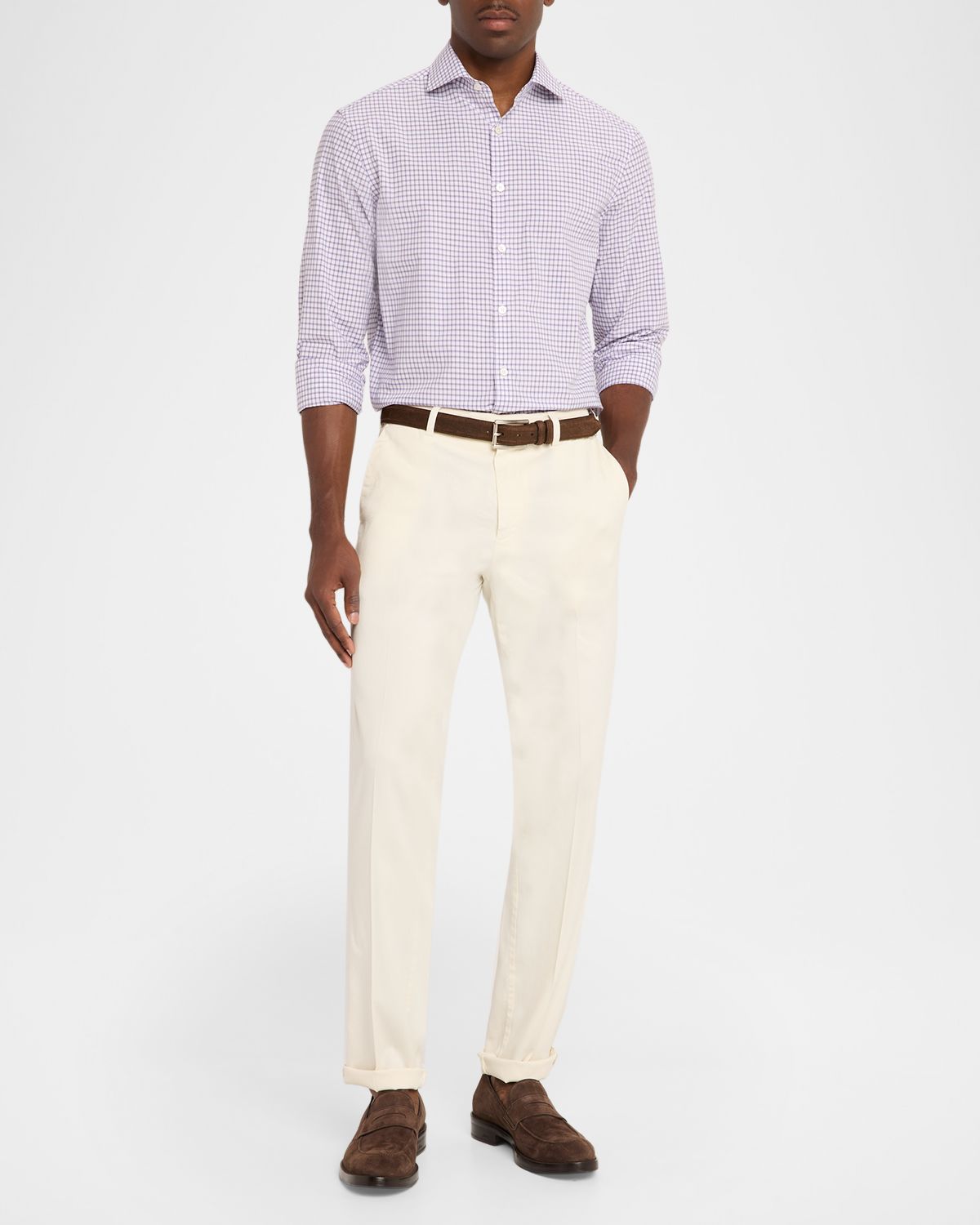 Canali Men 's Grid Check Cotton Sport Shirt