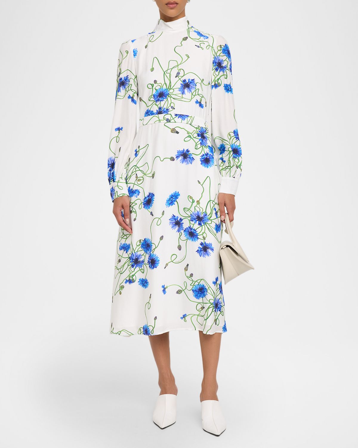 Stella McCartney Floral Print Seersucker Long-Sleeve Midi Dress