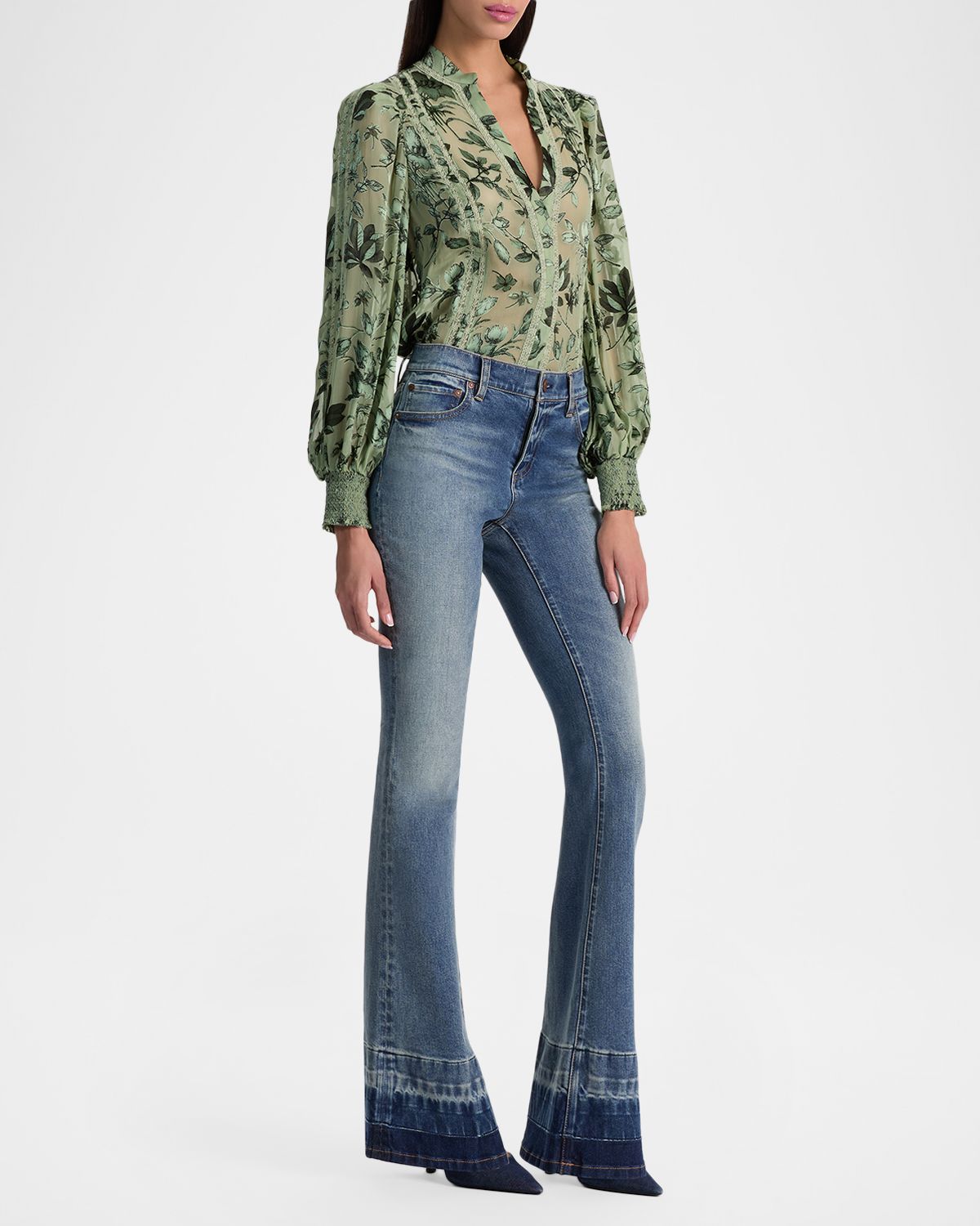 ALICE + OLIVIA Arlette Floral Silk-Blend Burnout Blouse