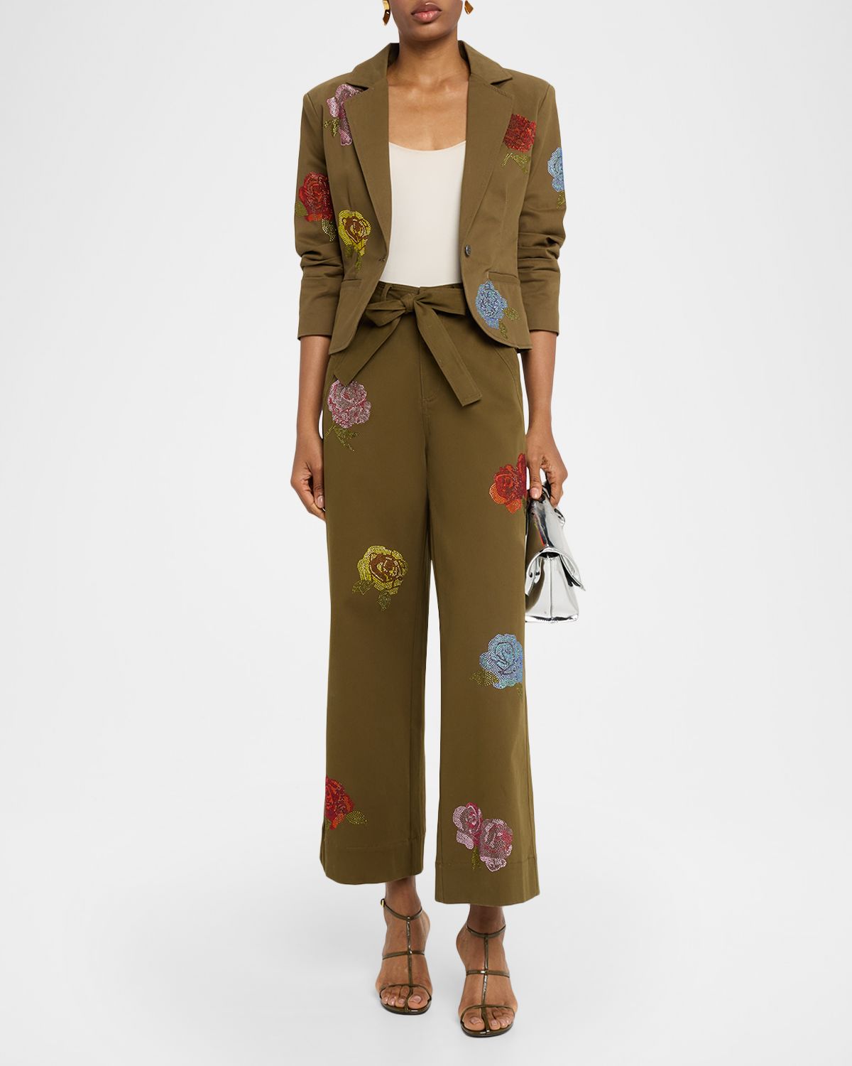 Cinq a Sept Cropped Heatset Roses Blazer
