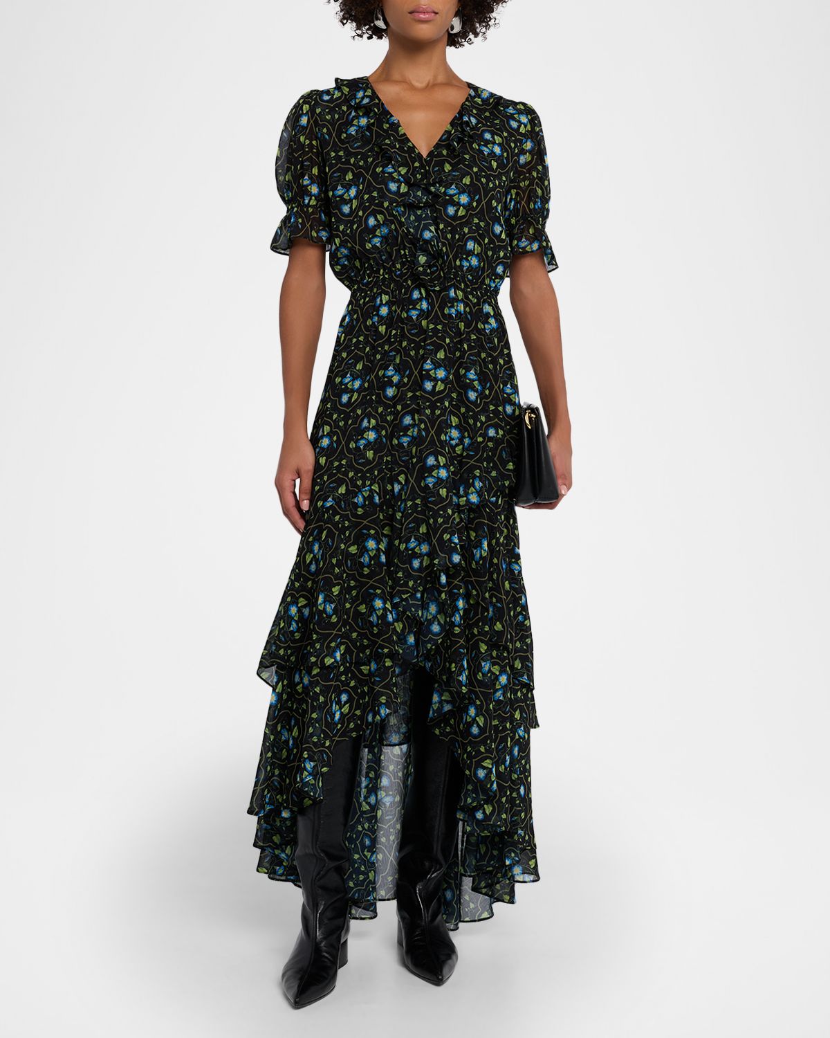 MISA Los Angeles Jodie Morning Glory Lattice High-Low Maxi Dress