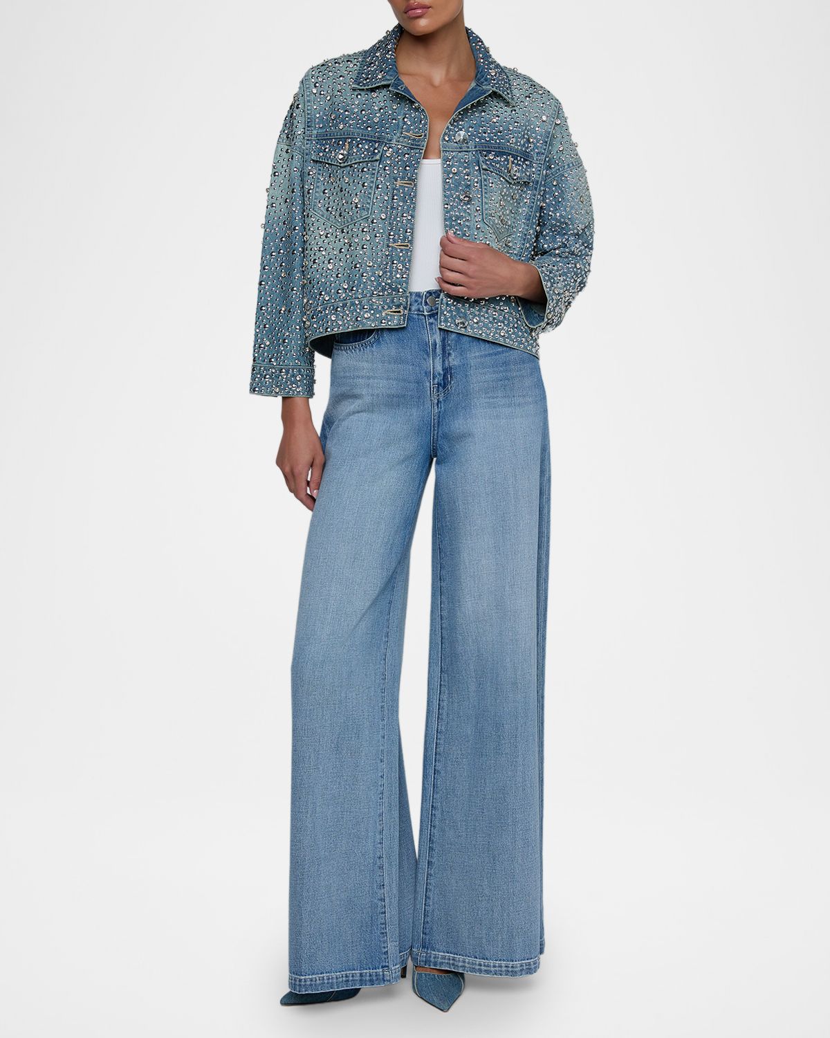 L 'Agence Vangie Embellished High-Low Denim Jacket