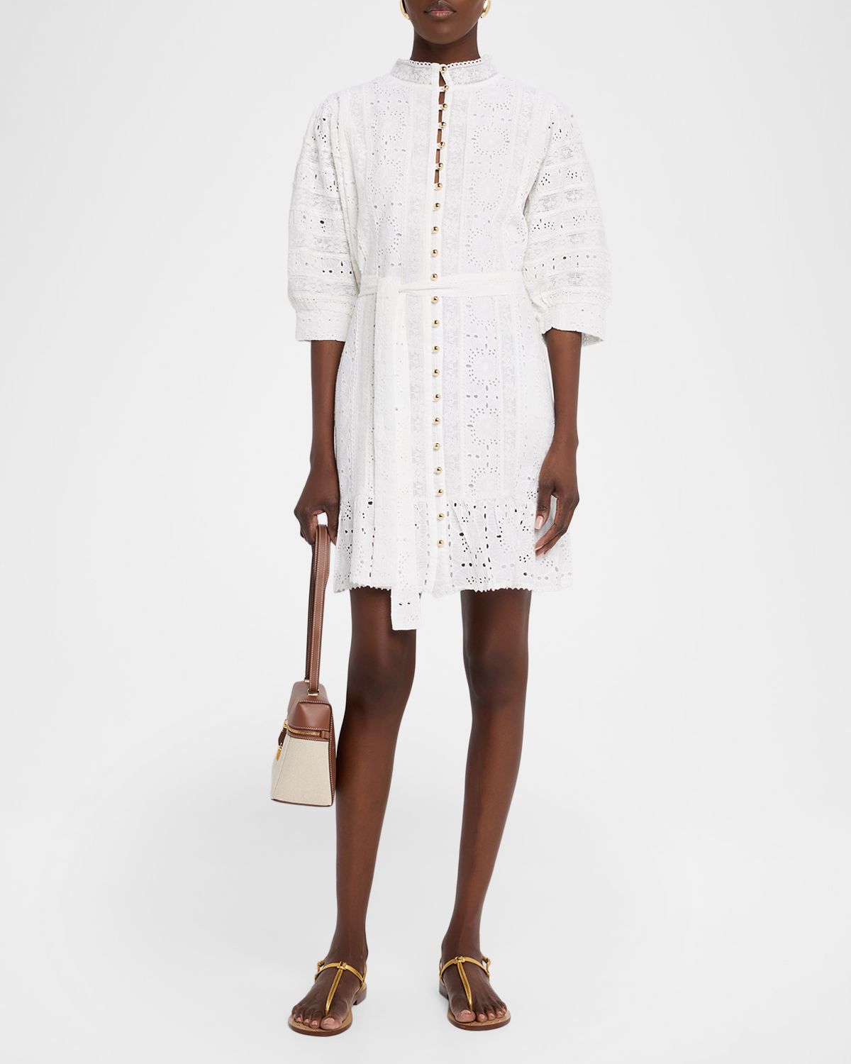 Melissa Odabash Reagan Eyelet Button-Front Mini Dress