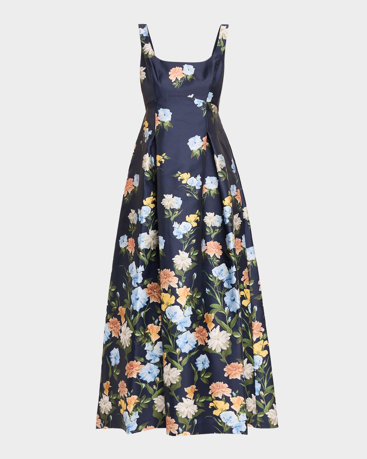 Sachin & Babi Aurora Pleated Floral-Print Mikado Gown