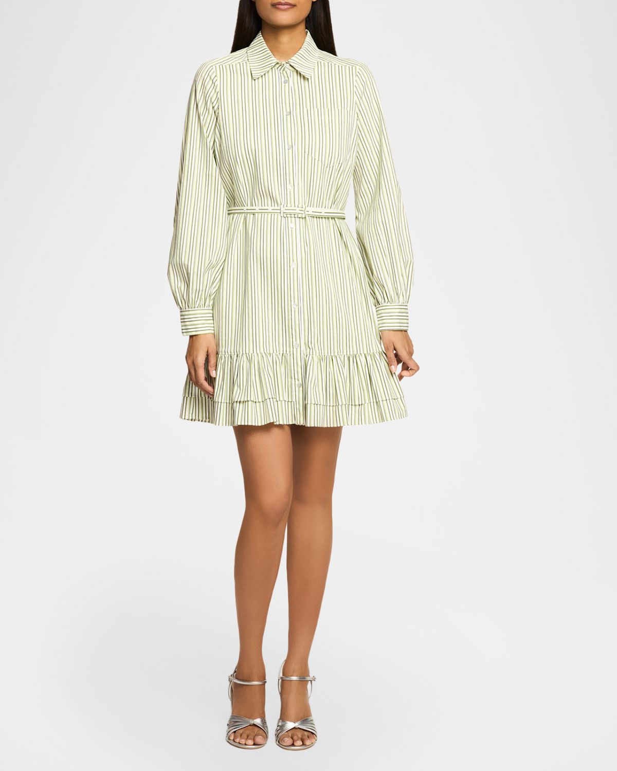 Cinq a Sept Sophie Striped Belted Mini Shirtdress