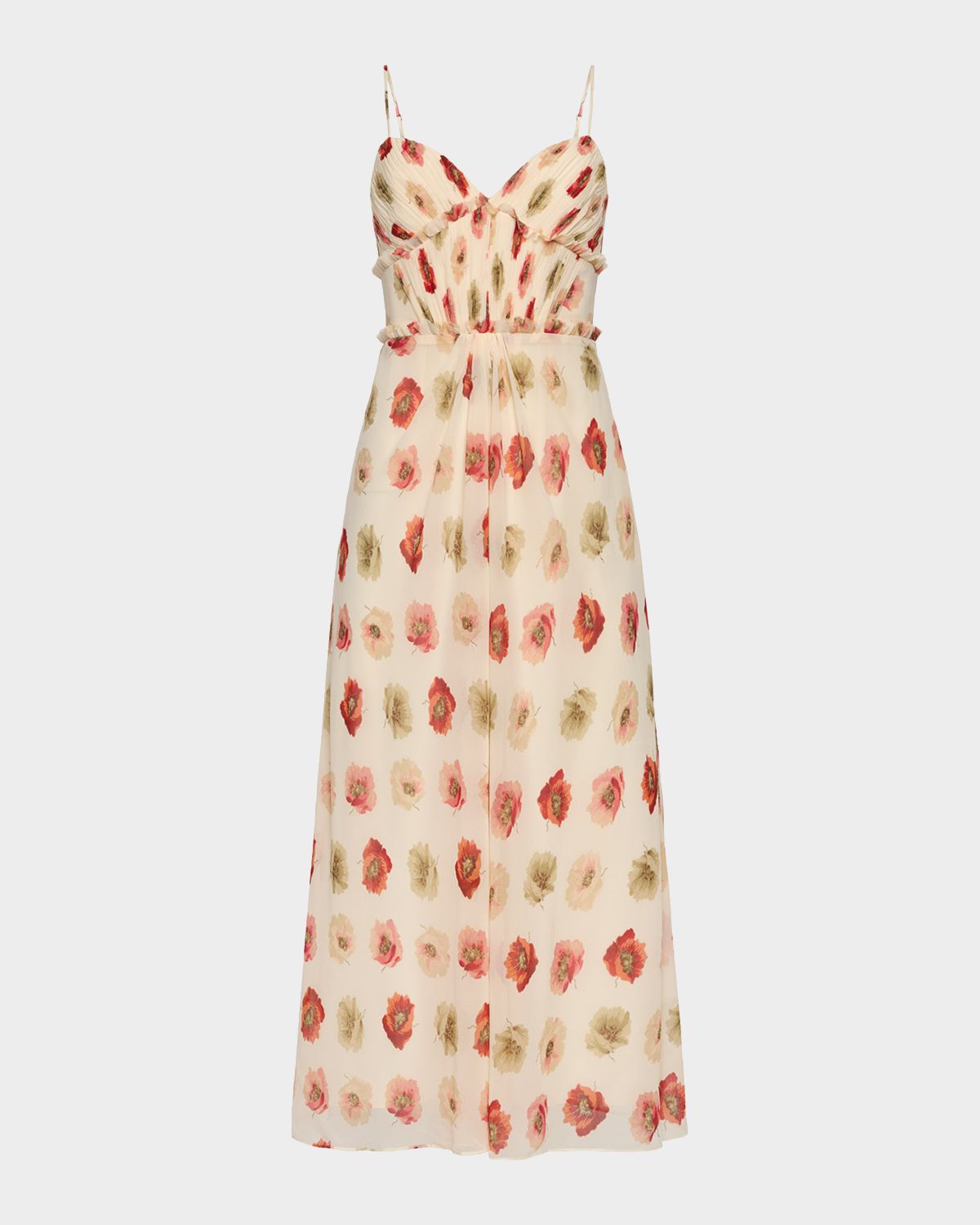 Cinq a Sept Floating Poppies Ruffle-Trim Sleeveless Midi Dress