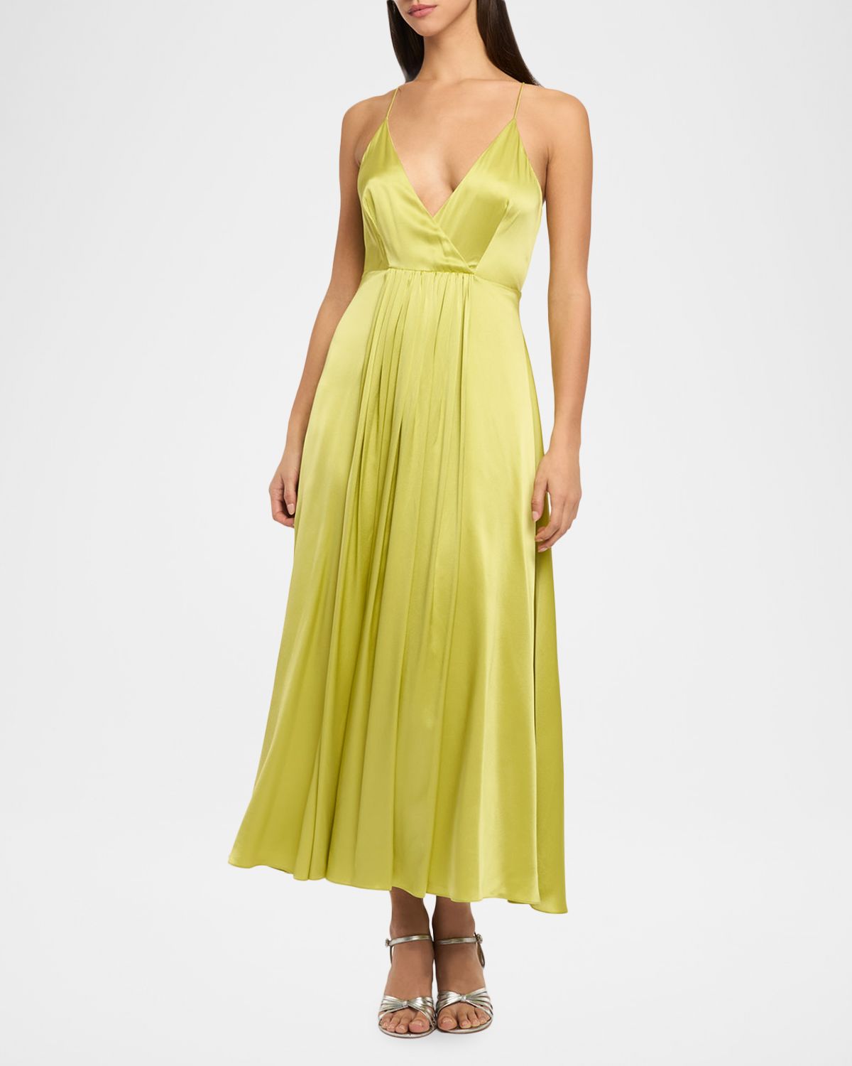 Cinq a Sept Galina Sleeveless Pleated Satin Midi Dress