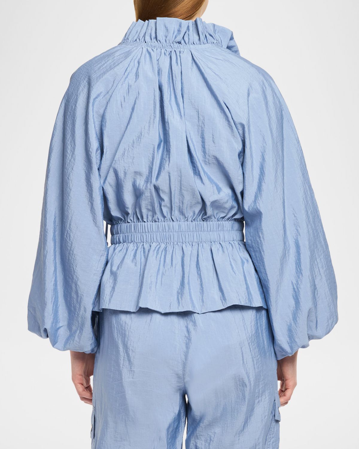 Cinq a Sept Deana Ruffled-Collar Nylon Peplum Jacket