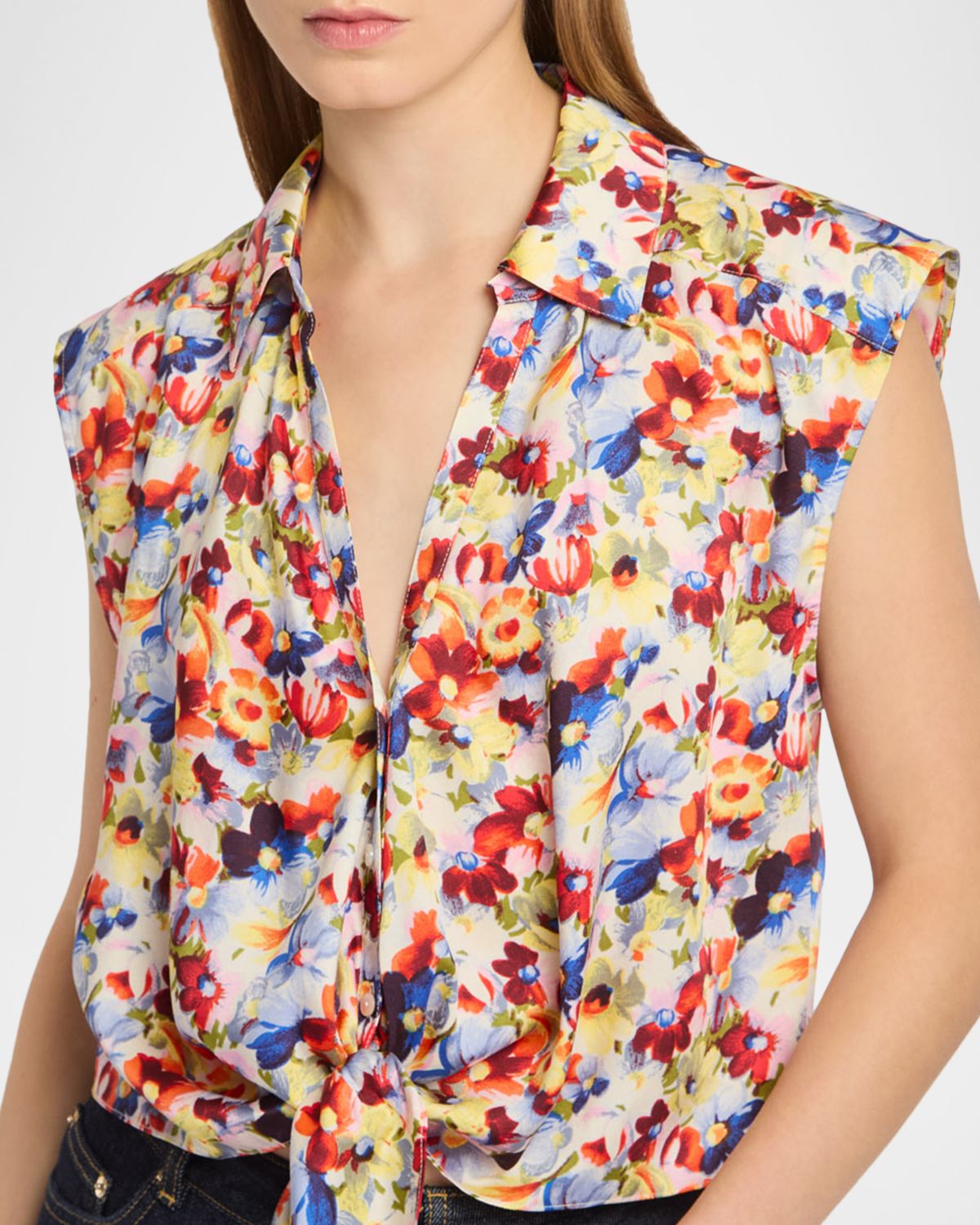 Cinq a Sept Wildflower Bunch Sleeveless Front-Tie Top | Thumbnail 2