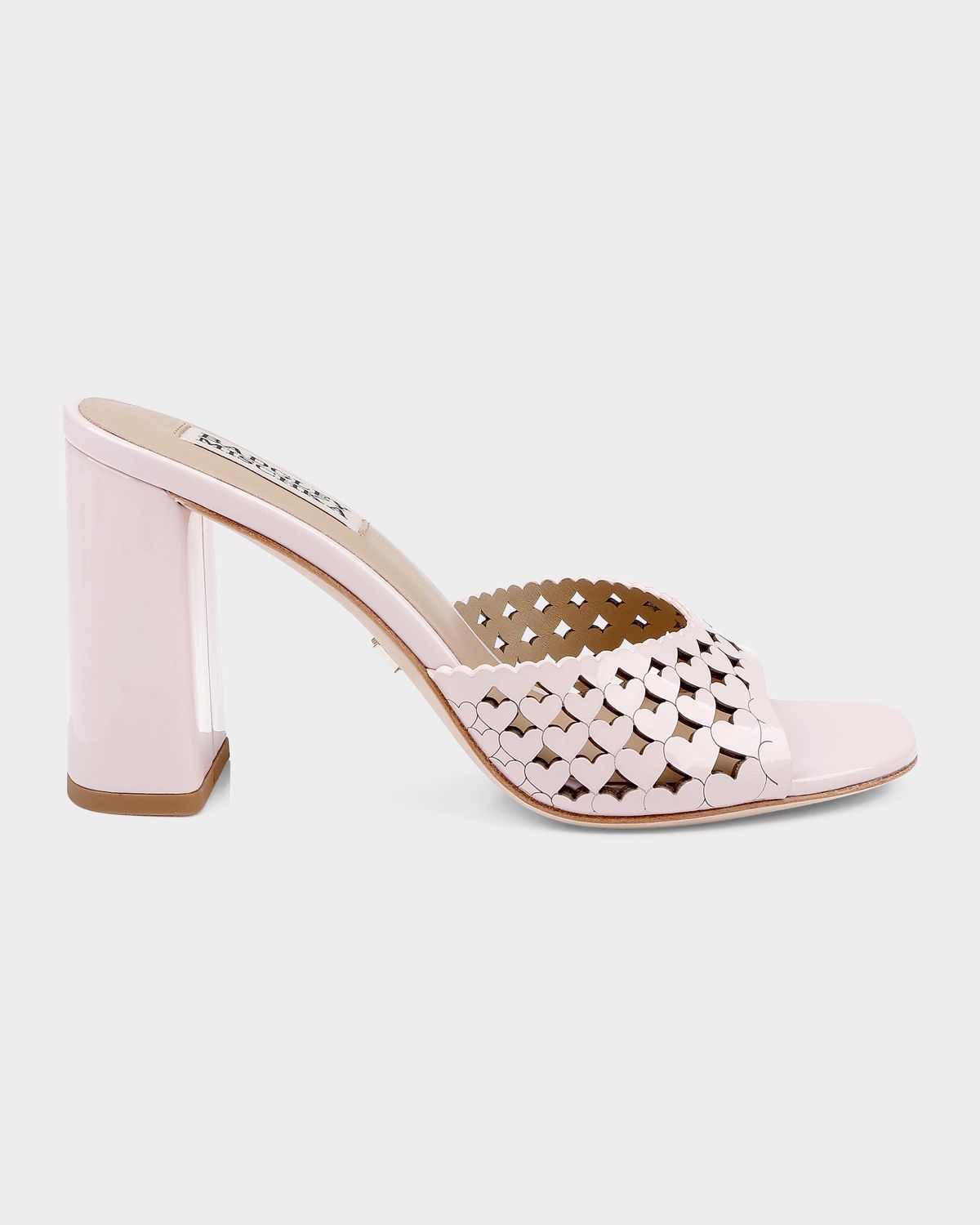Badgley Mischka 85mm Omni Laser-Cut Heart Leather Mule Sandals