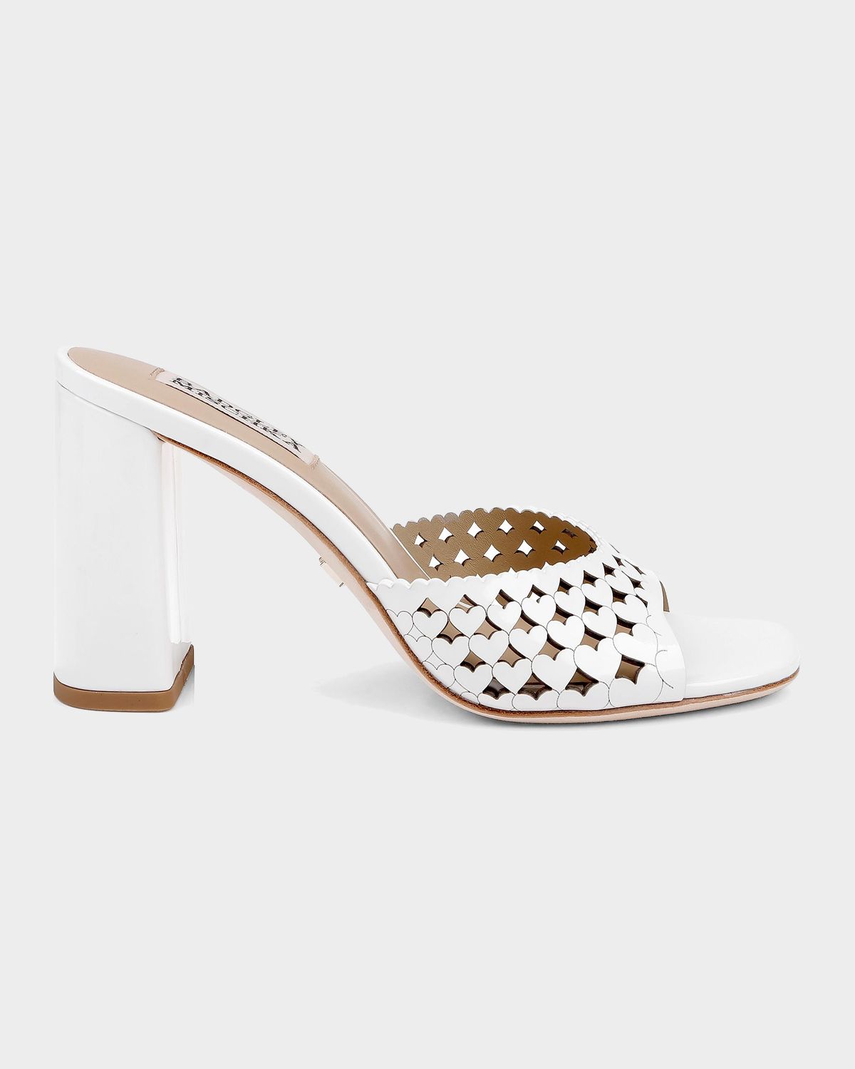 Badgley Mischka 85mm Omni Laser-Cut Heart Leather Mule Sandals
