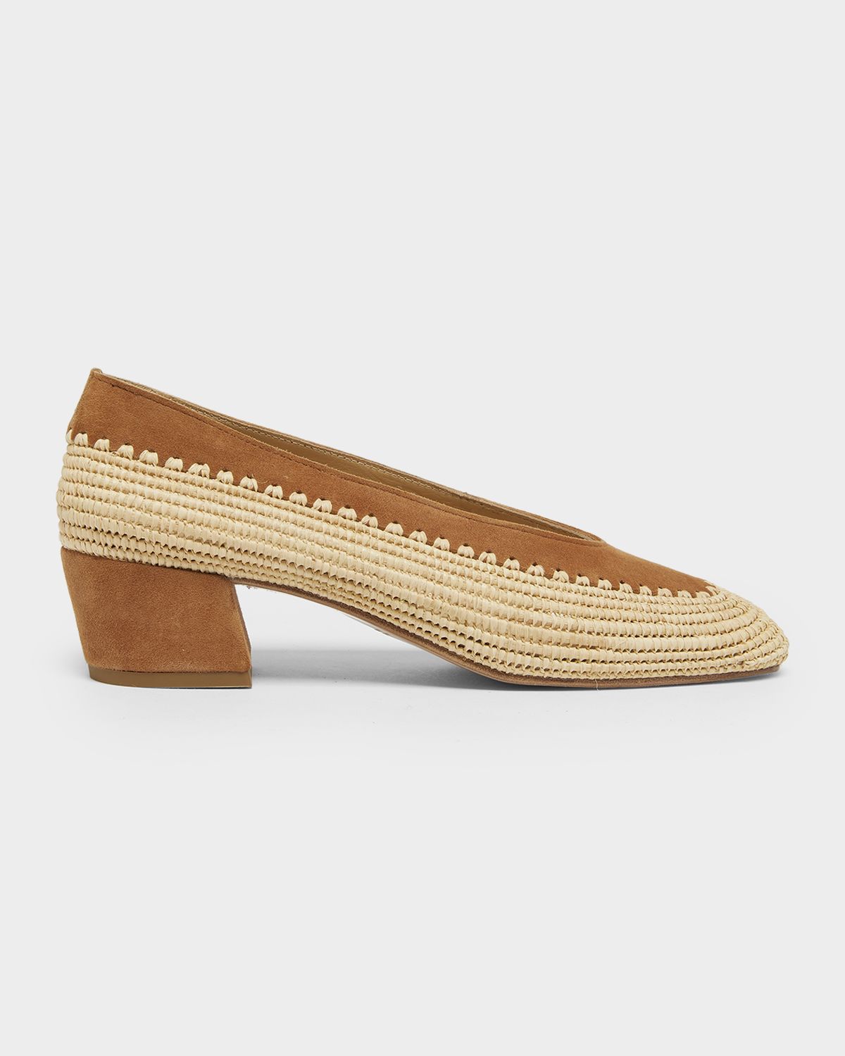 Gabriela Hearst Strength Raffia & Suede Block-Heel Pumps