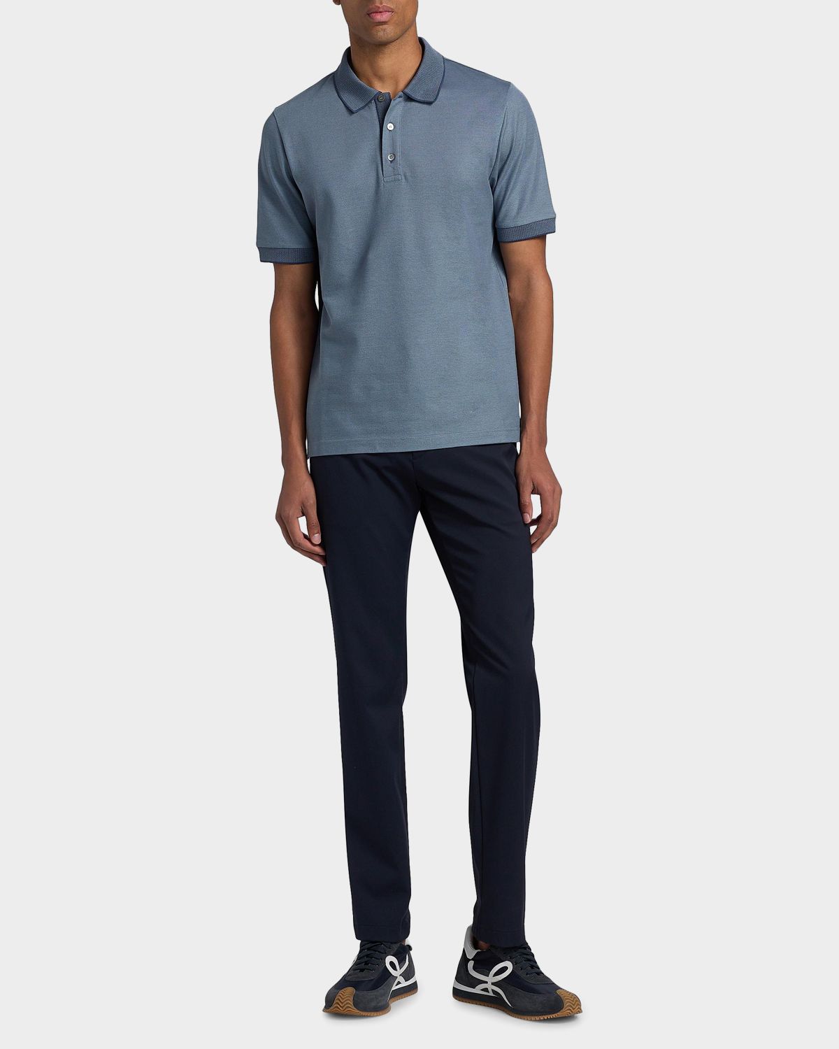 Canali Men 's Cotton Pique Tipped Polo Shirt | Thumbnail 6 Canali Men 's Cotton Pique Tipped Polo Shirt | Thumbnail 6