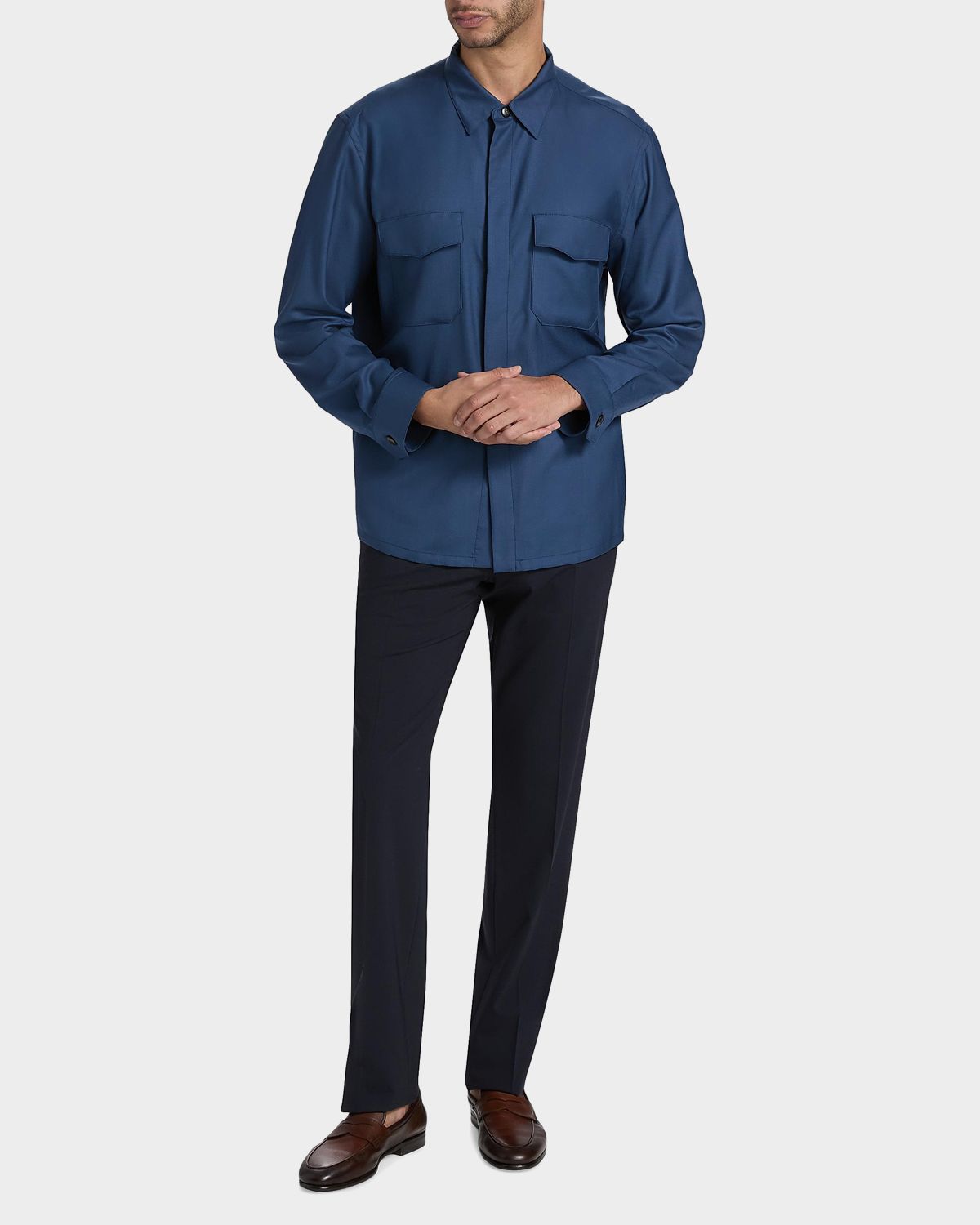 Canali Men 's Wool and Silk Flap-Pocket Button-Down Shirt | Thumbnail 7 Canali Men 's Wool and Silk Flap-Pocket Button-Down Shirt | Thumbnail 7