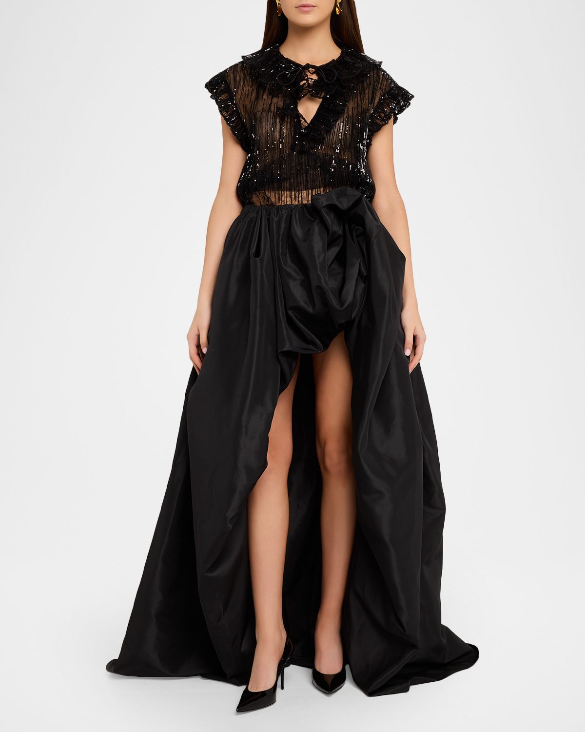 AKNVAS Este Sequined Ruffle Tulle Top