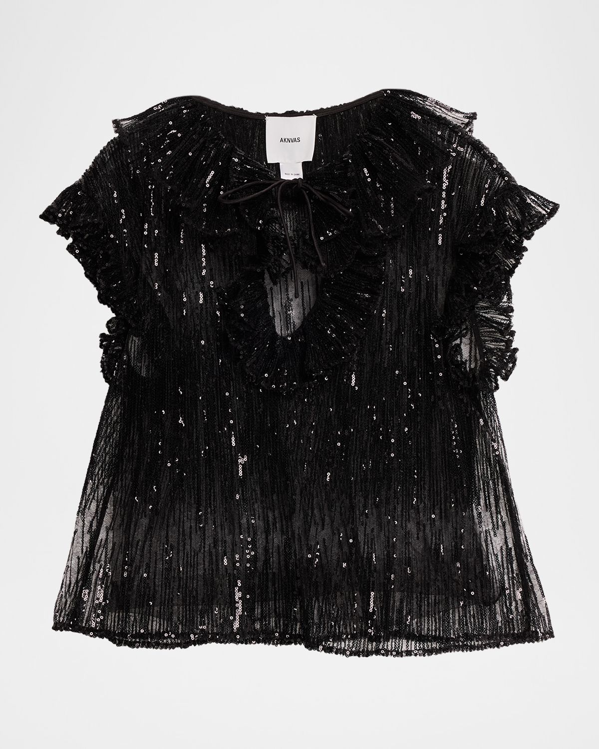 AKNVAS Este Sequined Ruffle Tulle Top