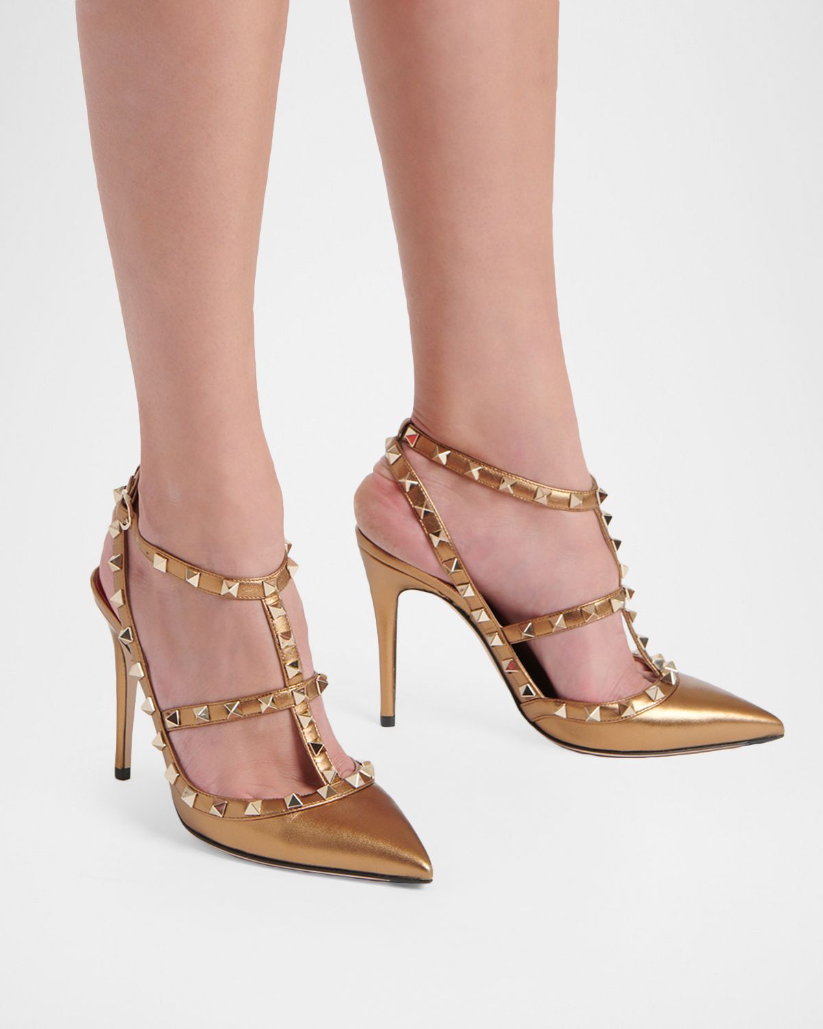 Valentino Garavani 100mm Rockstud Metallic Leather Ankle-Strap Pumps | Thumbnail 6