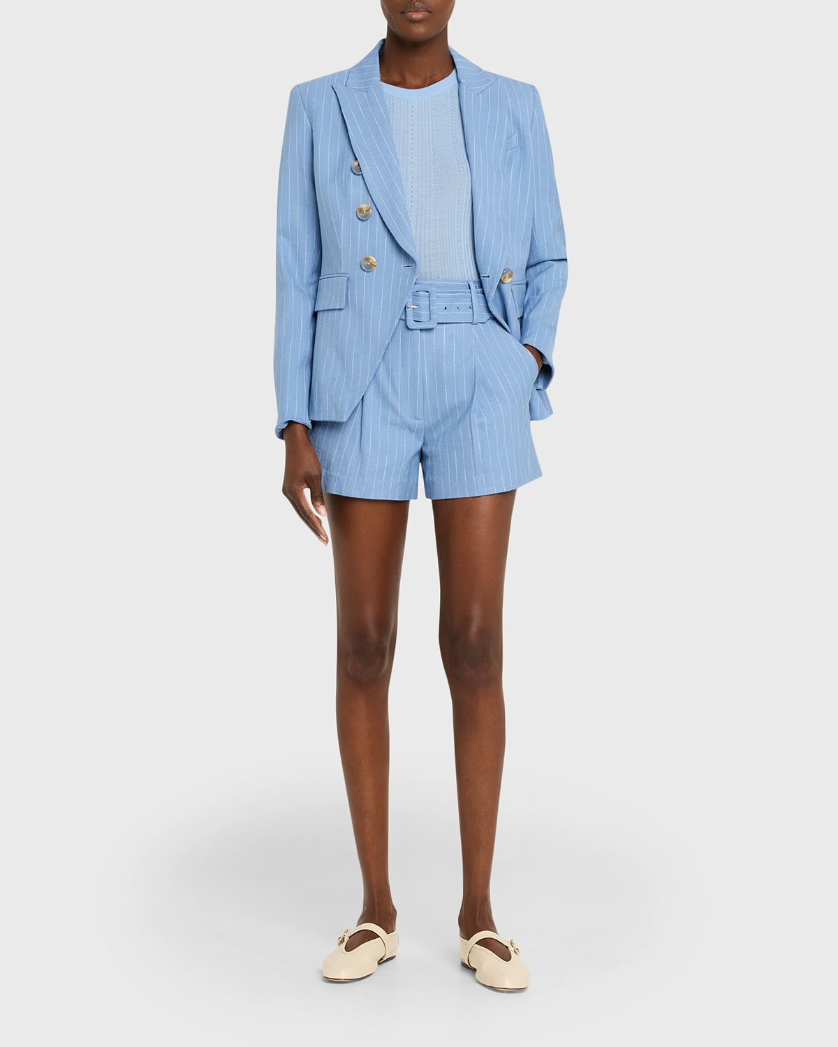 Veronica Beard Piper Belted Pinstripe Shorts