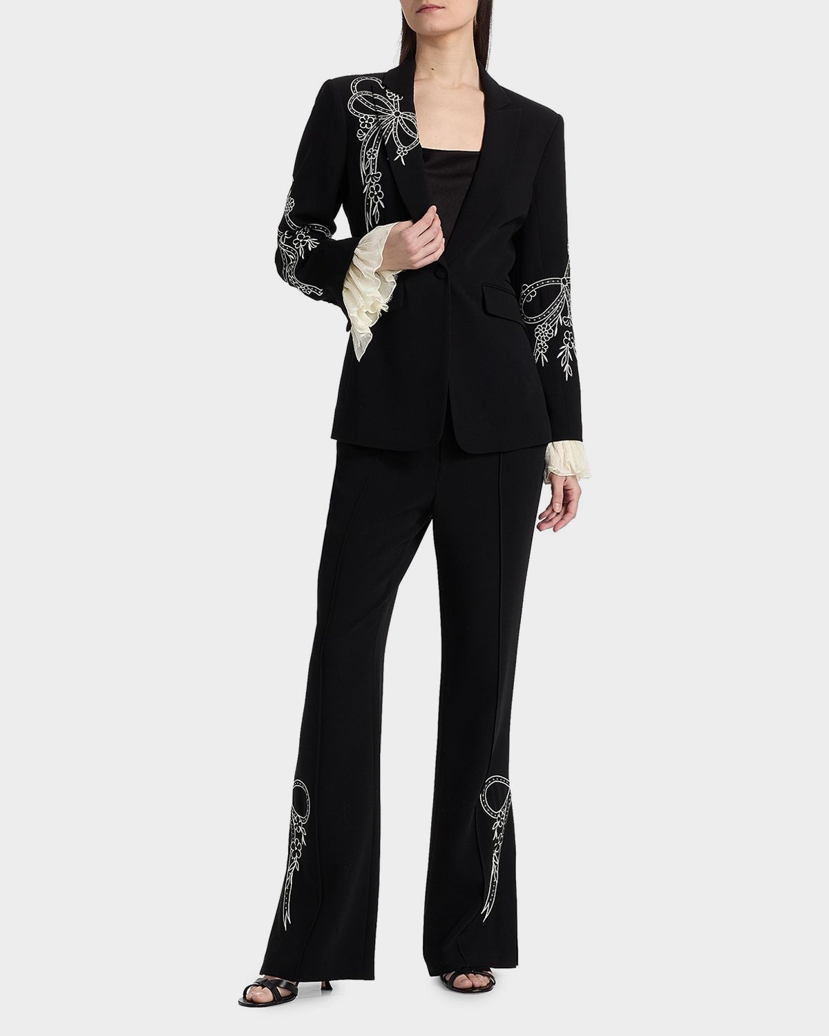 Cinq a Sept Cheyenne Embroidered Cascading Ribbon Blazer