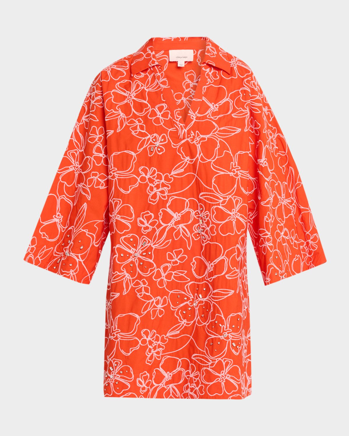 Cinq a Sept Arcia Embroidered Cotton Poplin Kaftan Mini Dress