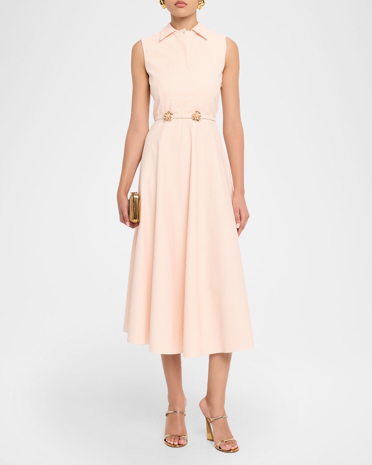 Chiara Boni La Petite Robe Noori Belted Gingham-Print Midi Dress