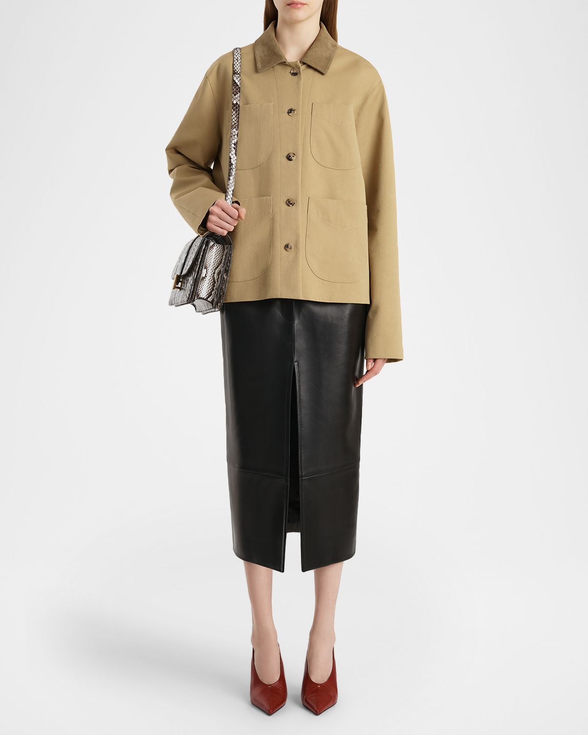 Khaite Wyatt Suede-Collar Barn Jacket