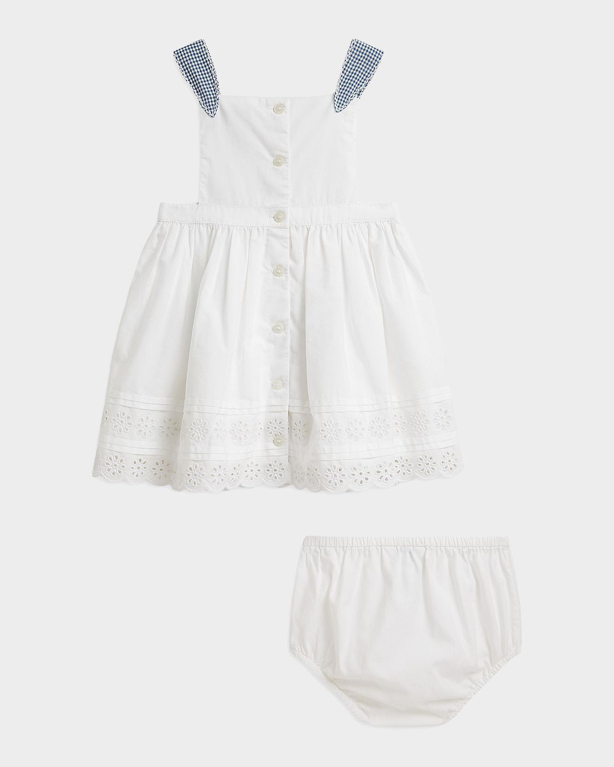 Ralph Lauren Girl 's Scalloped Cotton Poplin Dress & Bloomers Set, Size 3M-18M