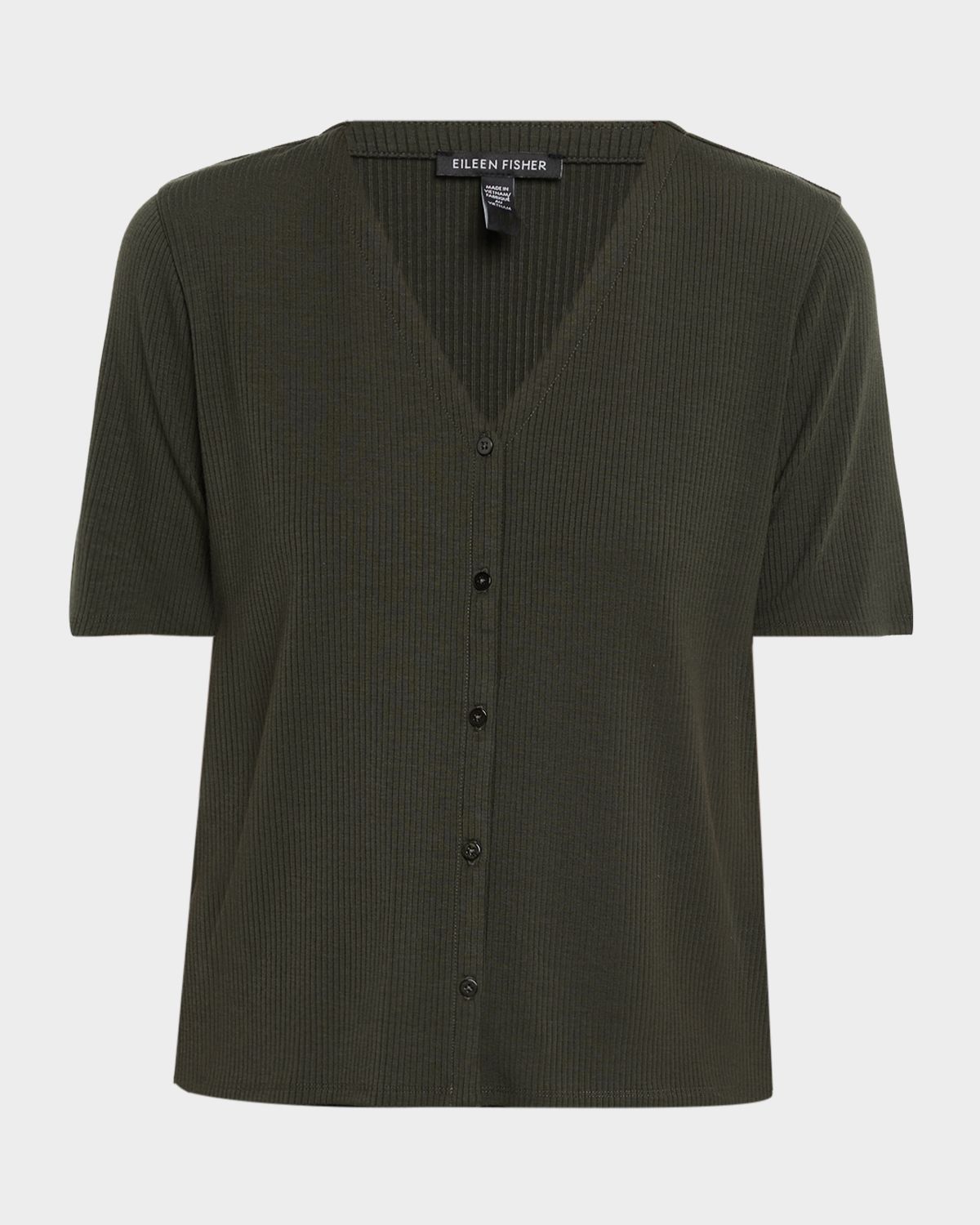 Eileen Fisher V-Neck Rib Knit Jersey Top